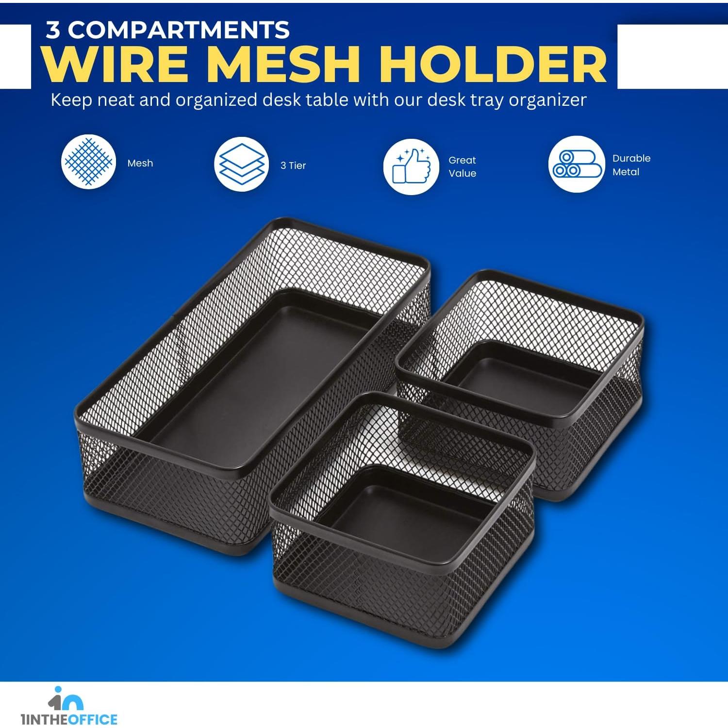 Organizador de Escritorio 1EnLaOficina Malla Negra 3 Compartimentos