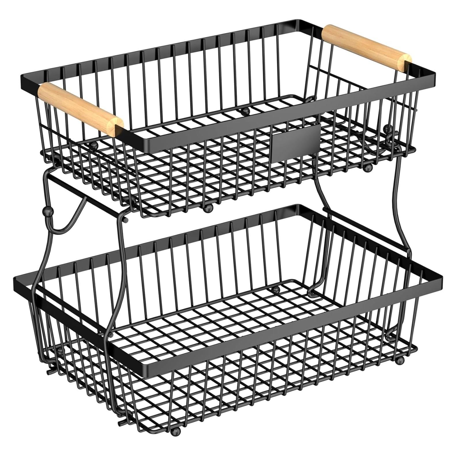 Cesta de Frutas 2 Niveles Astrorhine - Almacenamiento Negro