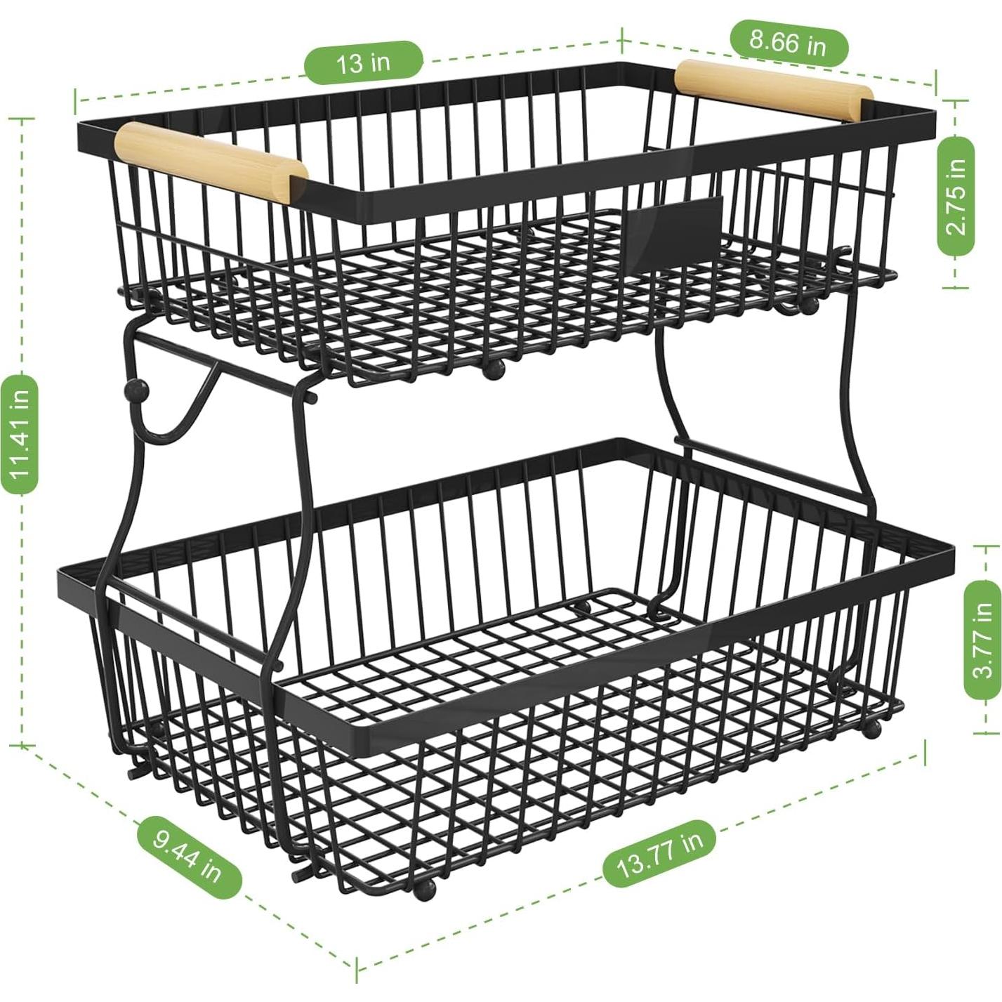 Cesta de Frutas 2 Niveles Astrorhine - Almacenamiento Negro