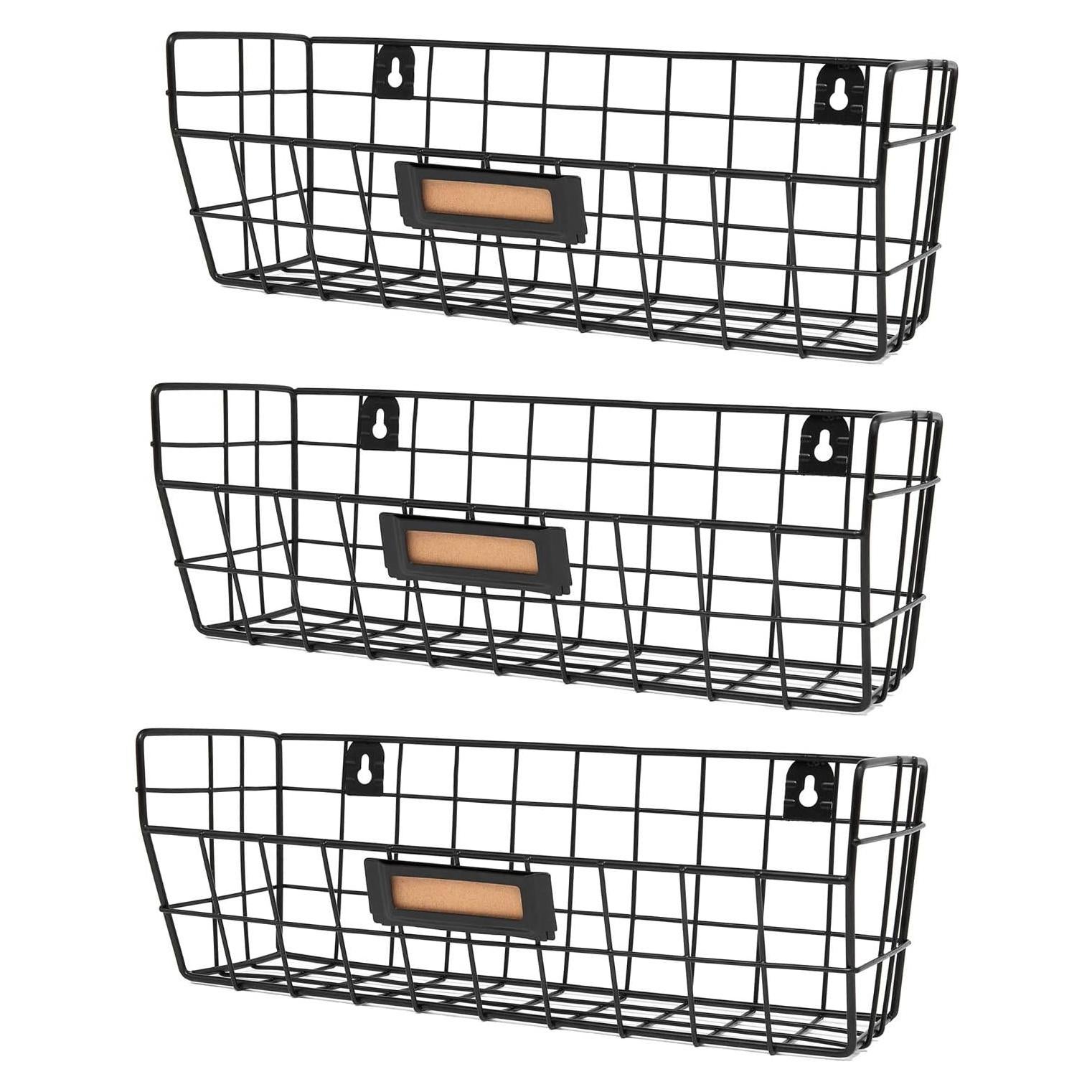 Set de 3 Cestas de Alambre Montadas en Pared para Cocina