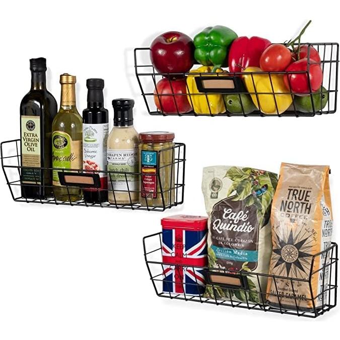 Set de 3 Cestas de Alambre Montadas en Pared para Cocina