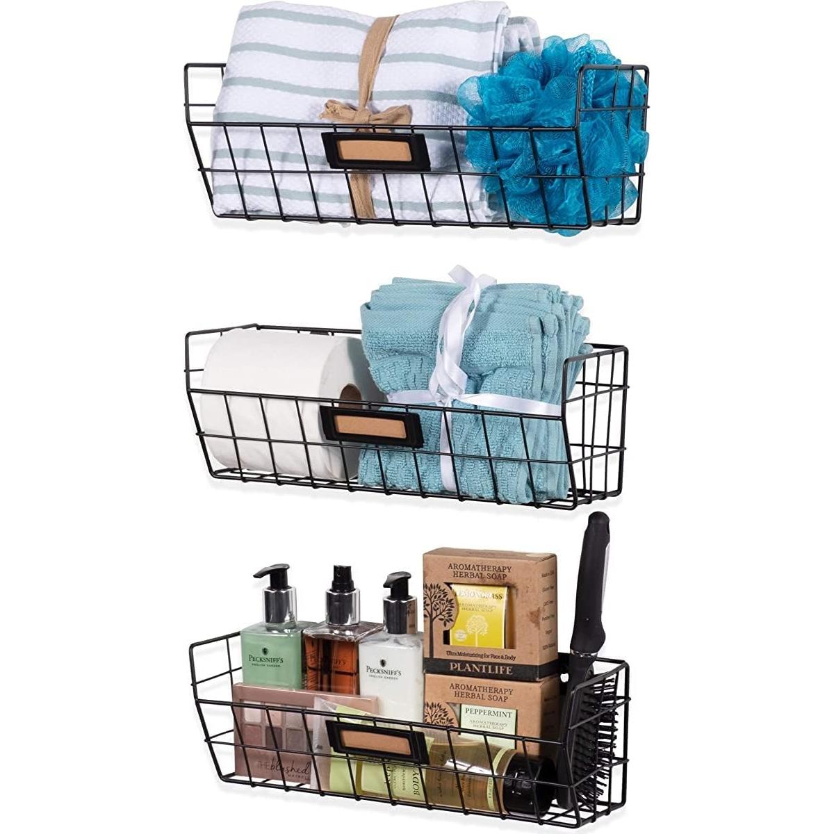 Set de 3 Cestas de Alambre Montadas en Pared para Cocina