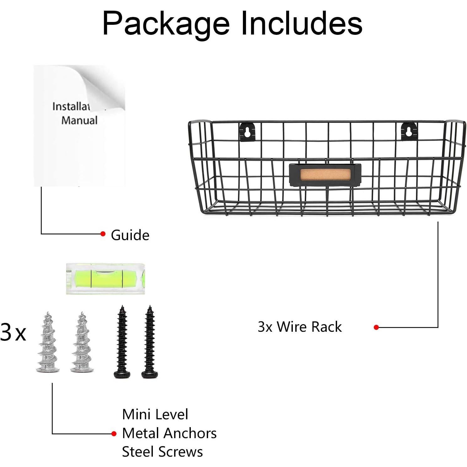 Set de 3 Cestas de Alambre Montadas en Pared para Cocina