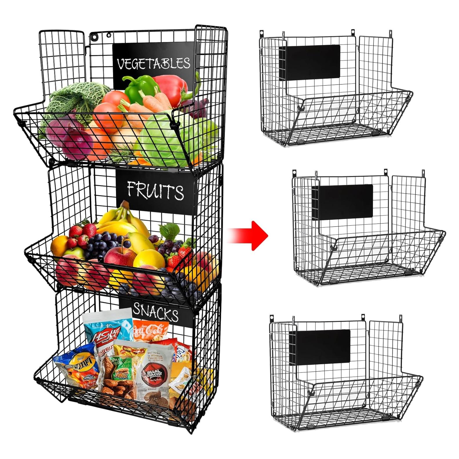 Cesta Colgante de Pared XL Culinary Couture - 3 Niveles, Negro