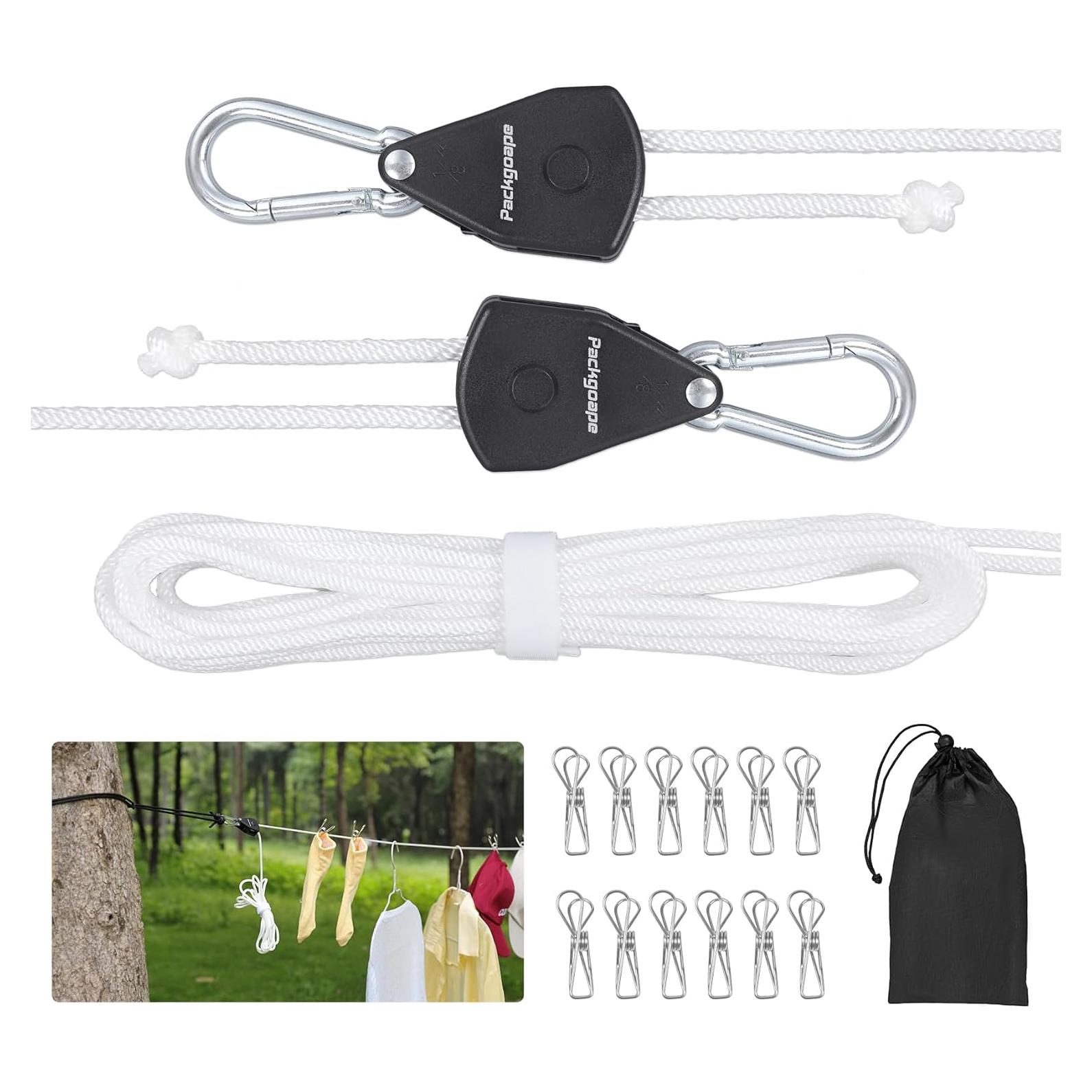 Cuerda de Ropa Retráctil Packgoape 5.8m con Clips y Poleas