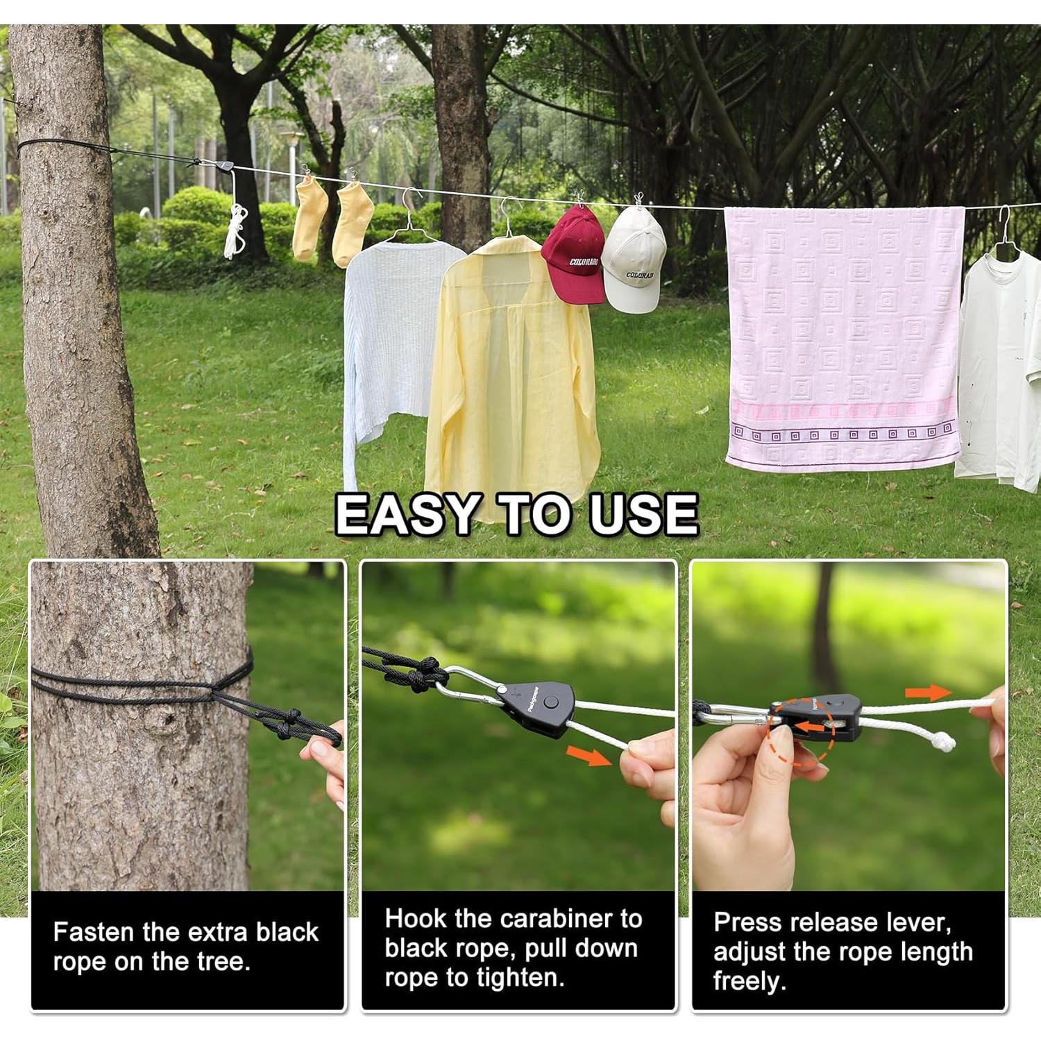 Cuerda de Ropa Retráctil Packgoape 5.8m con Clips y Poleas