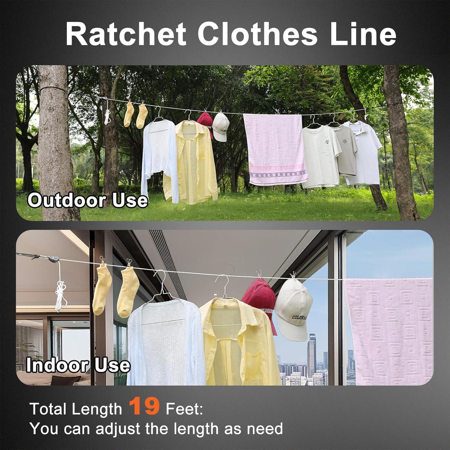 Cuerda de Ropa Retráctil Packgoape 5.8m con Clips y Poleas