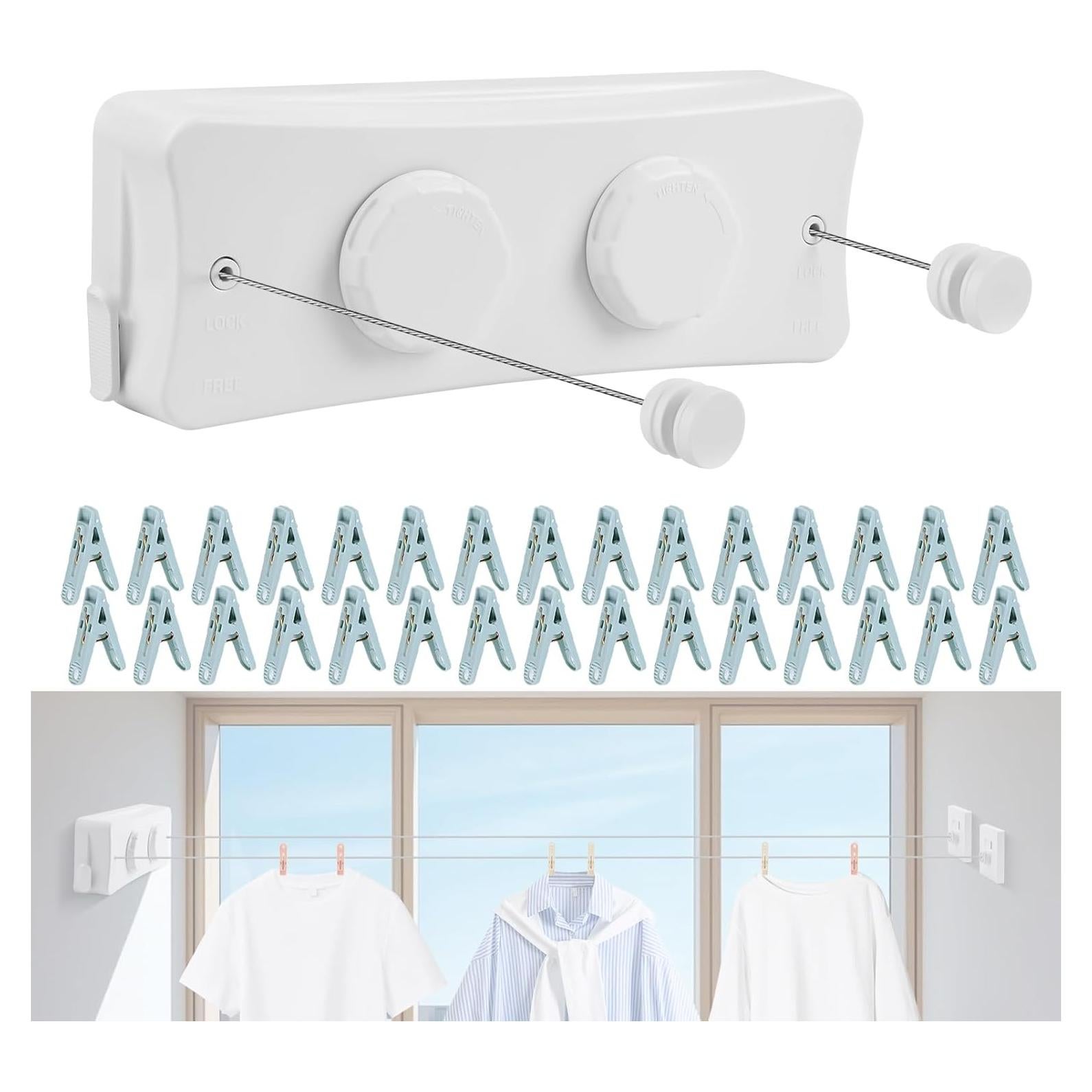 Cuerda Retráctil para Ropa Qiviluto 5.18m con 30 Pinzas