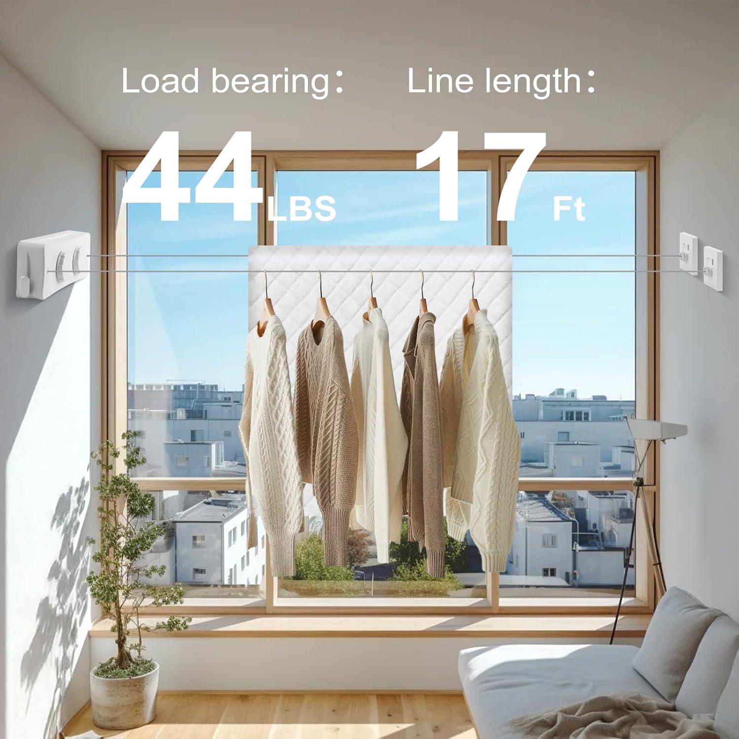 Cuerda Retráctil para Ropa Qiviluto 5.18m con 30 Pinzas