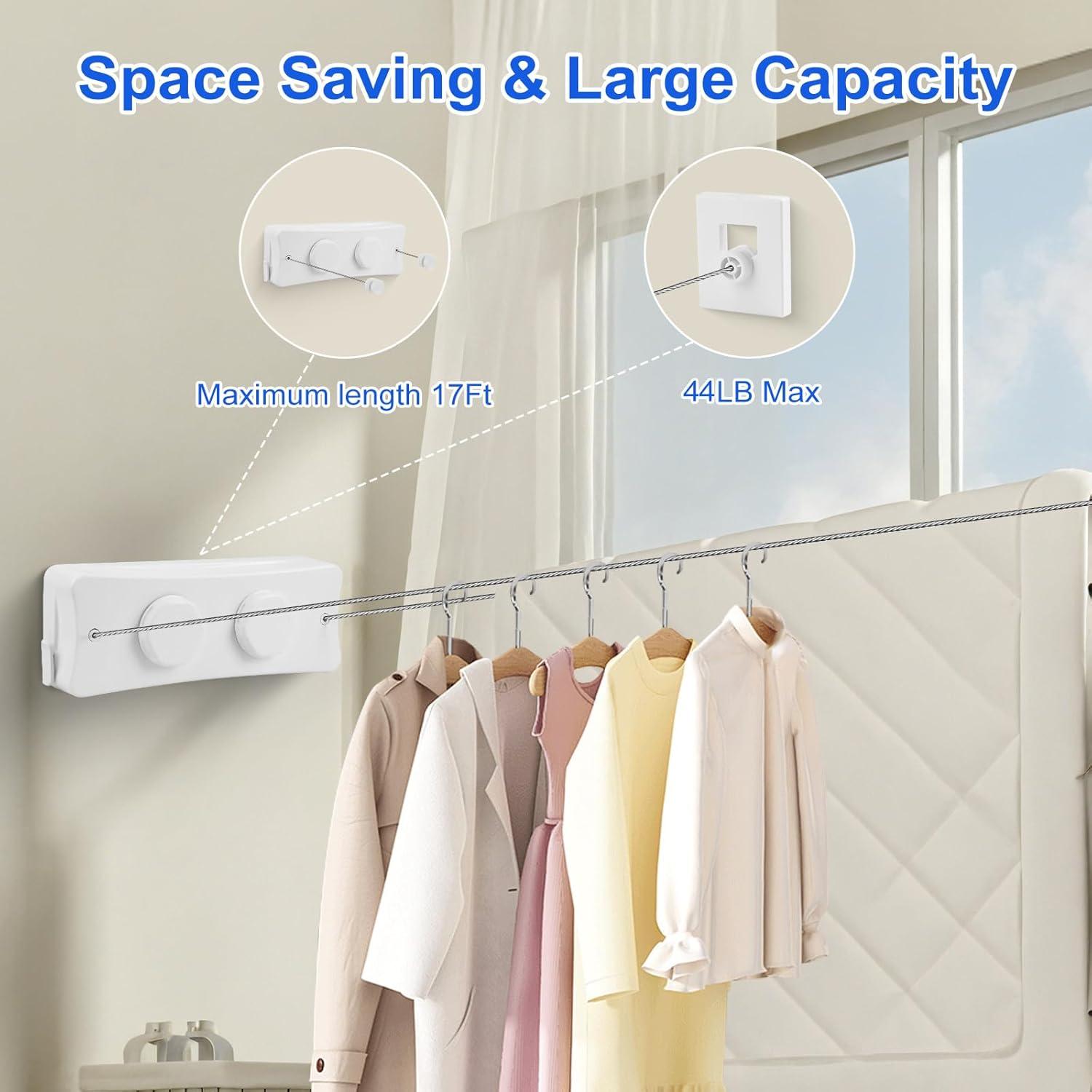 Cuerda Retráctil para Ropa Qiviluto 5.18m con 30 Pinzas