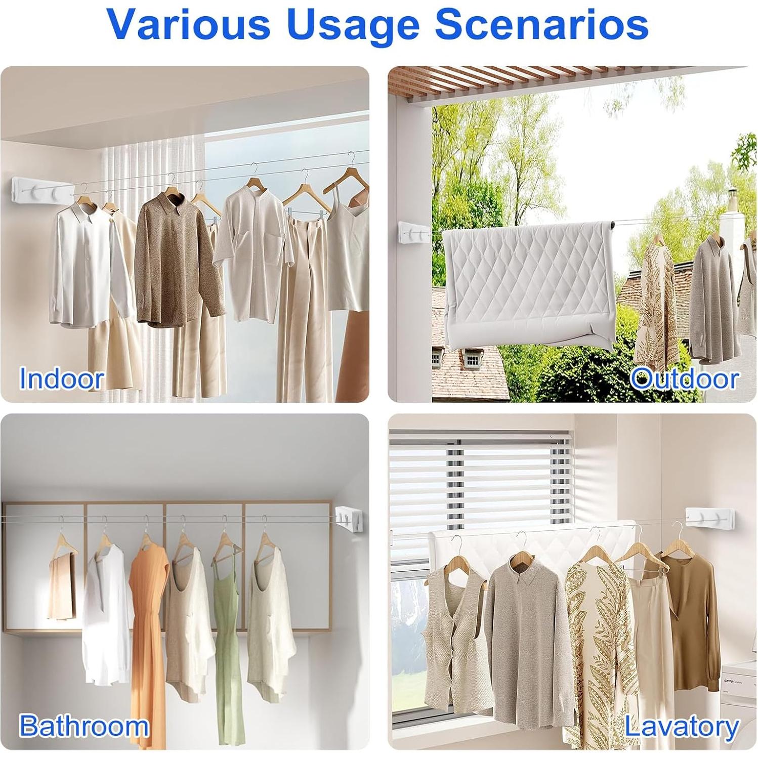 Cuerda Retráctil para Ropa Qiviluto 5.18m con 30 Pinzas