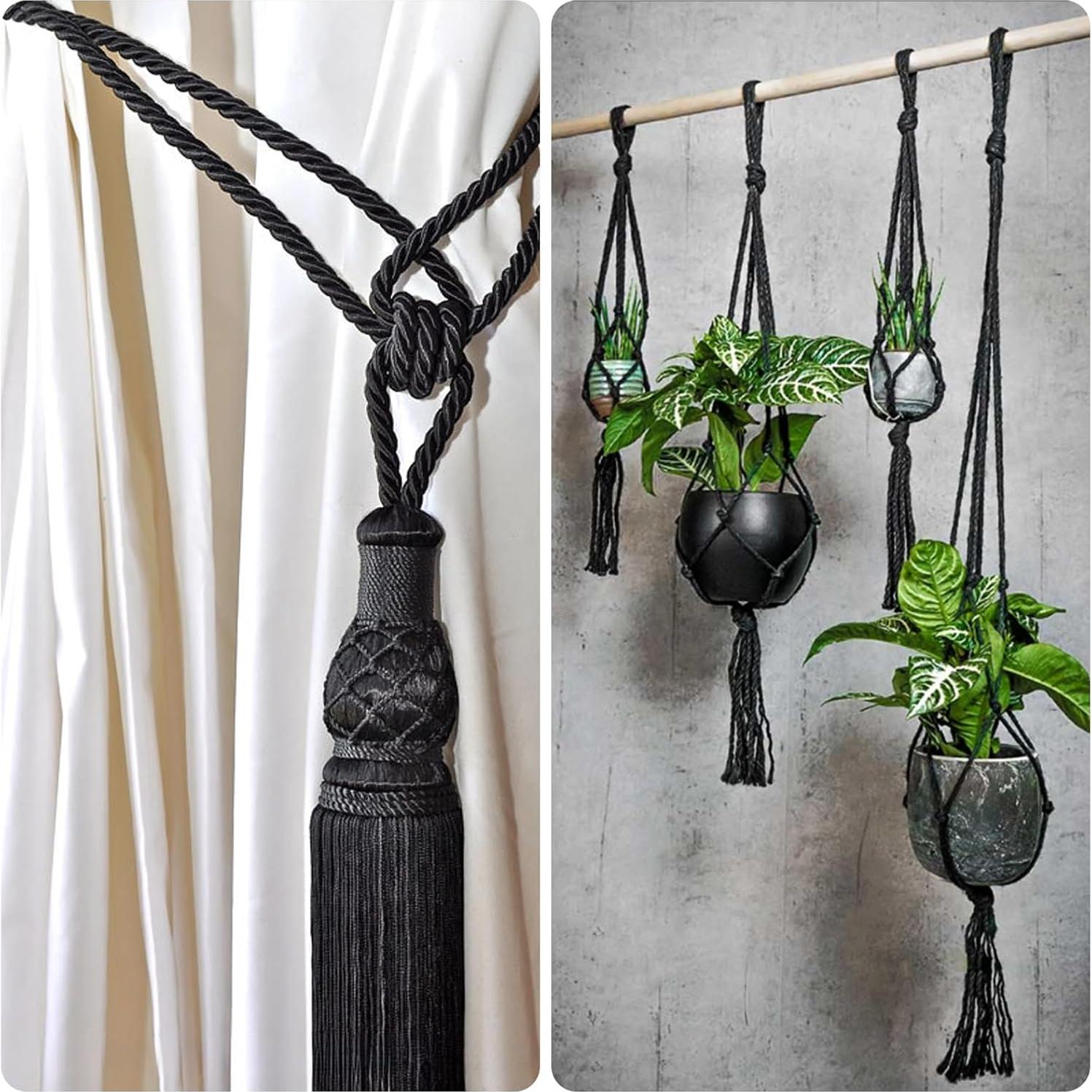 Cuerda de Seda Suave KINGLAKE 8mm Negra 15m Nylon Decorativa