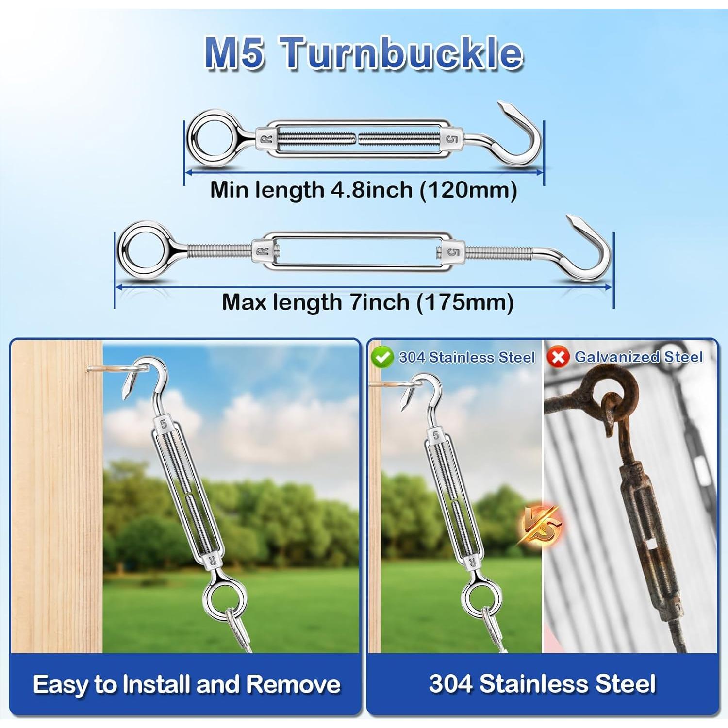 Kit de Cable de Acero Inoxidable 1/8" 61m TooTaci con Tensores