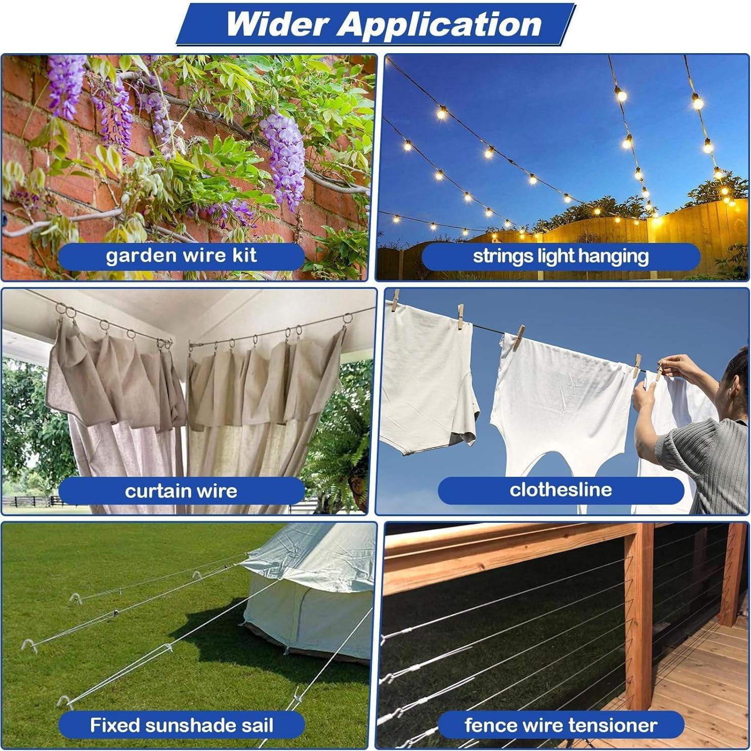 Kit de Cable de Acero Inoxidable 1/8" 61m TooTaci con Tensores