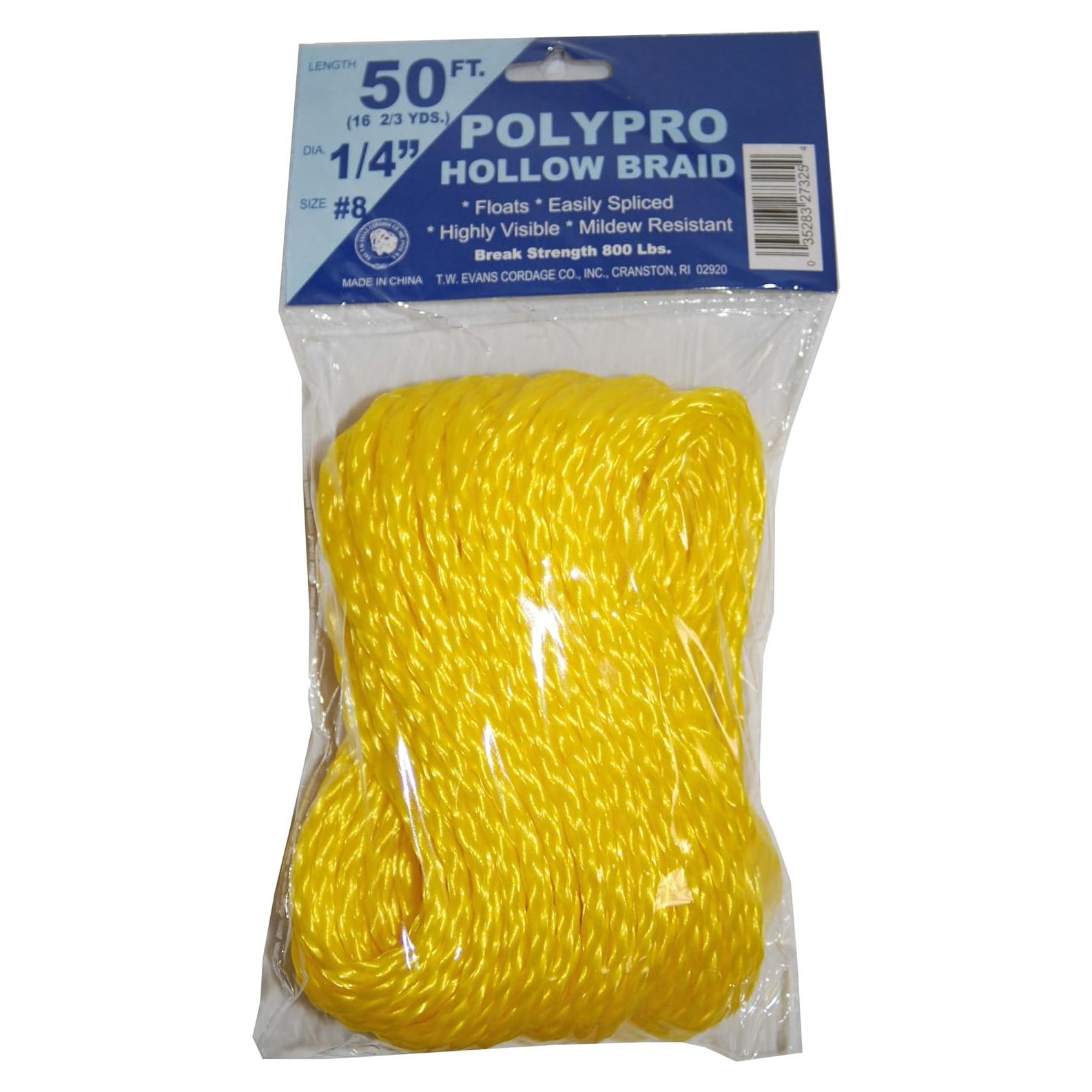 Cuerda Trenzada Hueca 1/4" 50 pies Polipropileno T.W. Evans Amarillo