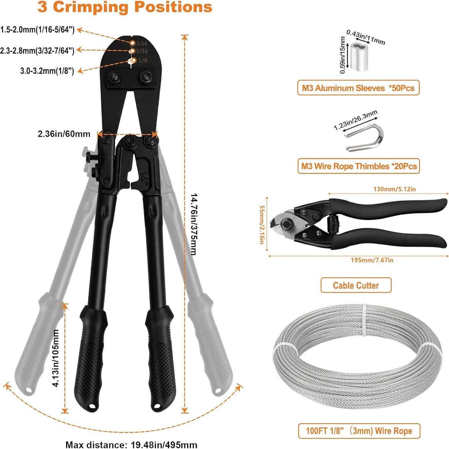 Kit de Cable de Acero Inoxidable 1/8 30.48m TooTaci con Herramientas