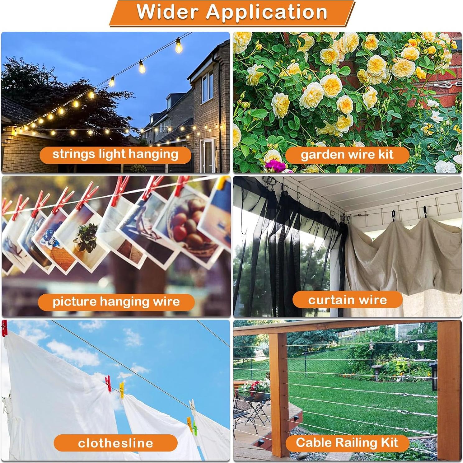 Kit de Cable de Acero Inoxidable 1/8 30.48m TooTaci con Herramientas