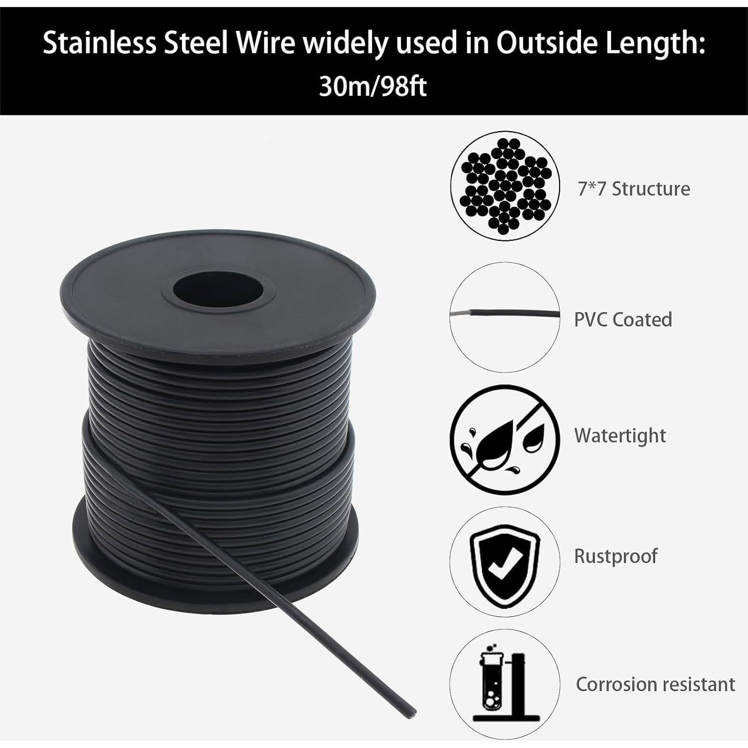 Cable de Acero Inoxidable 30m PNXKTXO Recubierto Nylon 1.5mm