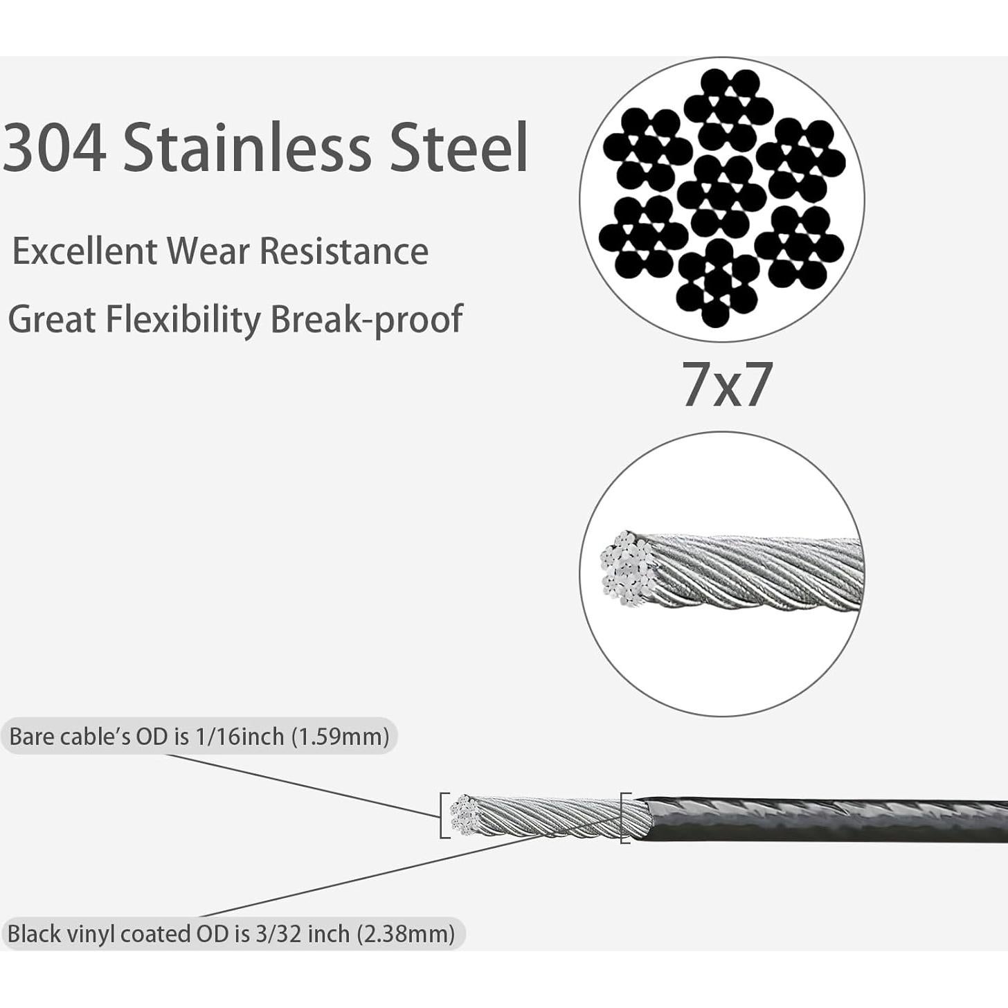 Cable de Acero Inoxidable 30m PNXKTXO Recubierto Nylon 1.5mm