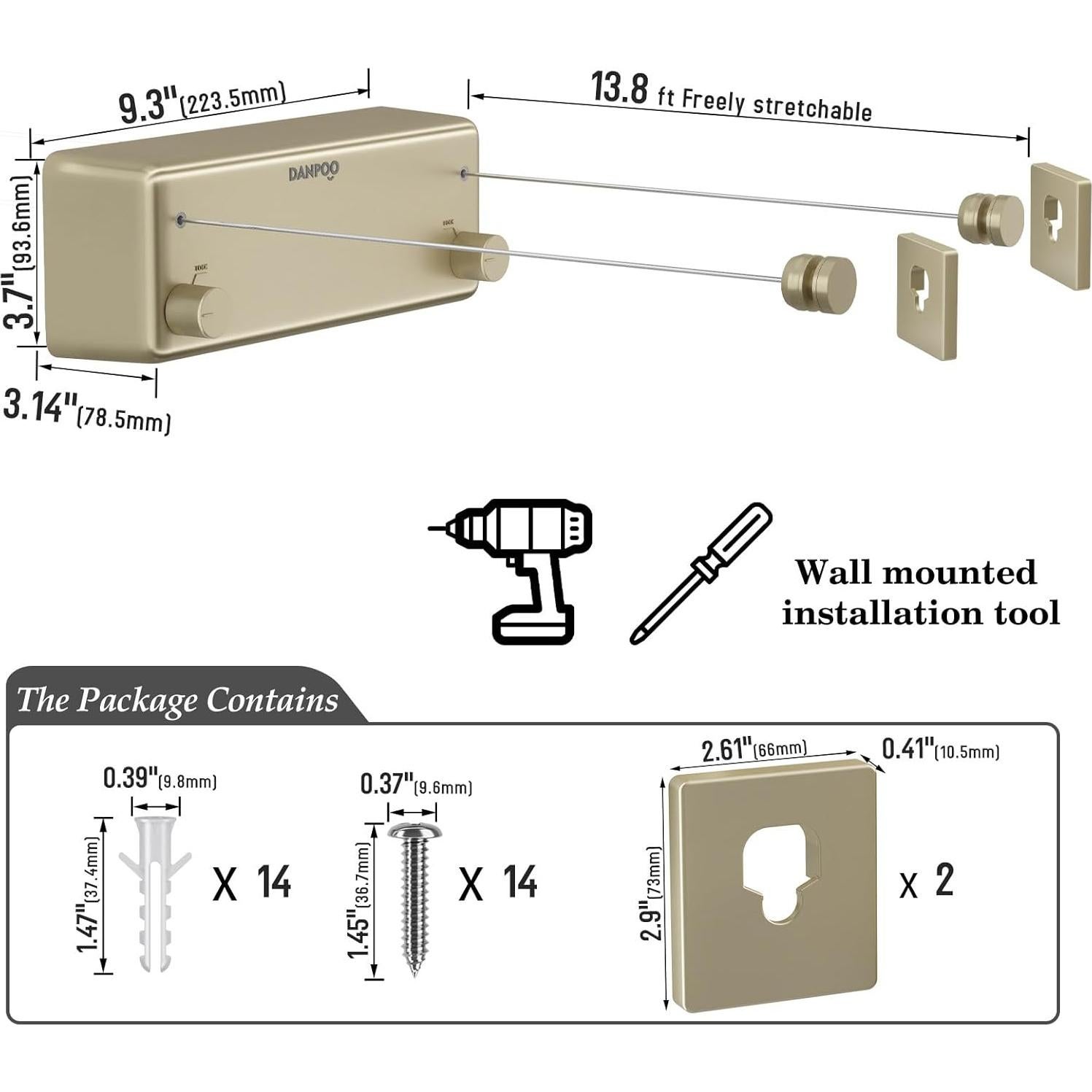 Línea de Ropa Retráctil Danpoo 8.5m Oro para Secado