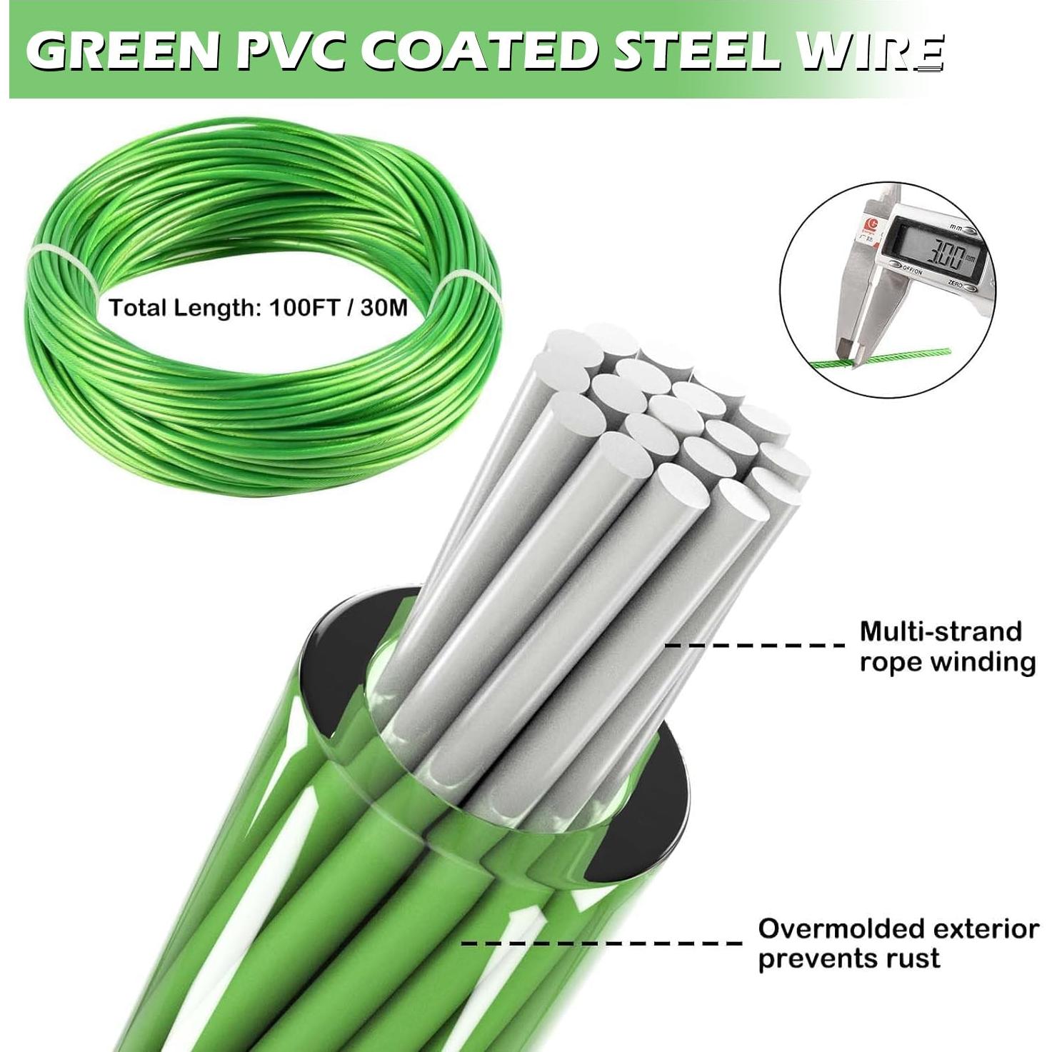 Cuerda de Alambre de Acero 3 mm x 30 m Verde PVC Yulexin