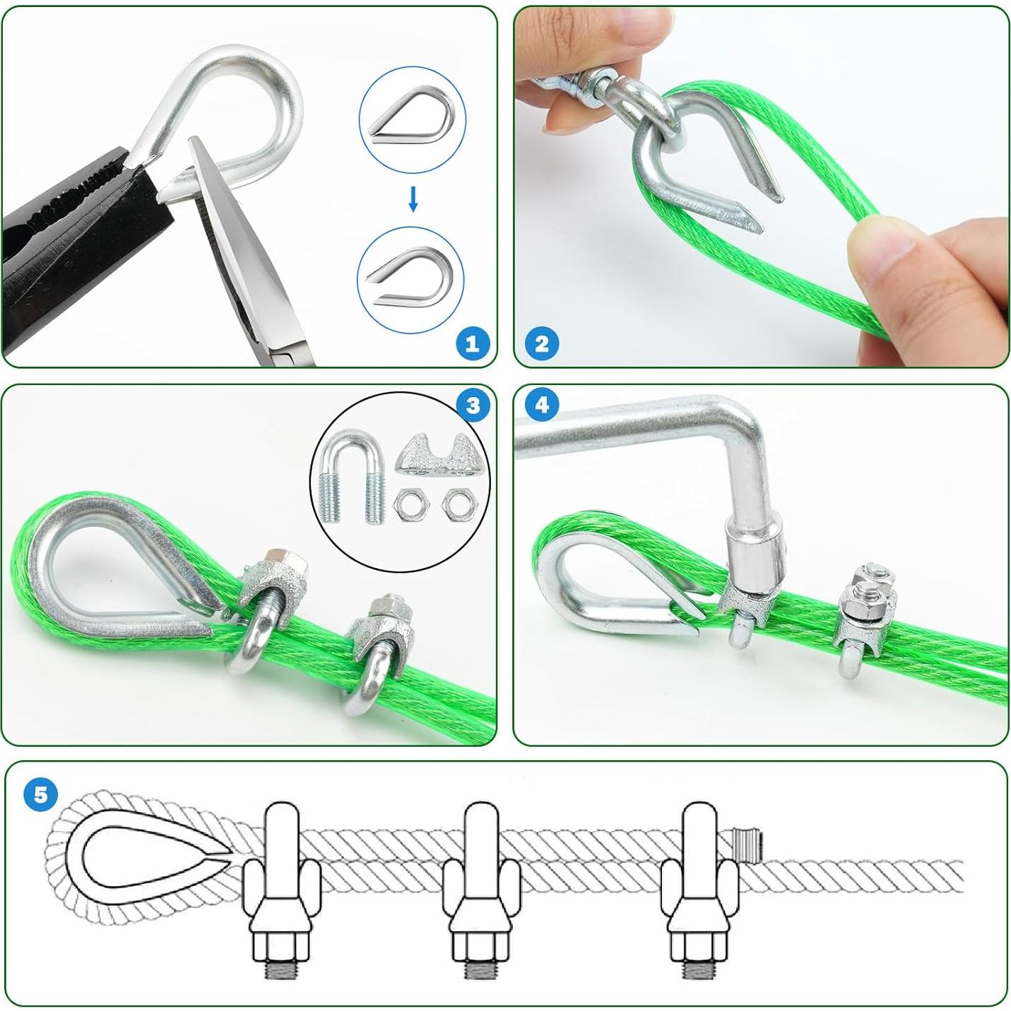 Cuerda de Alambre de Acero 3 mm x 30 m Verde PVC Yulexin