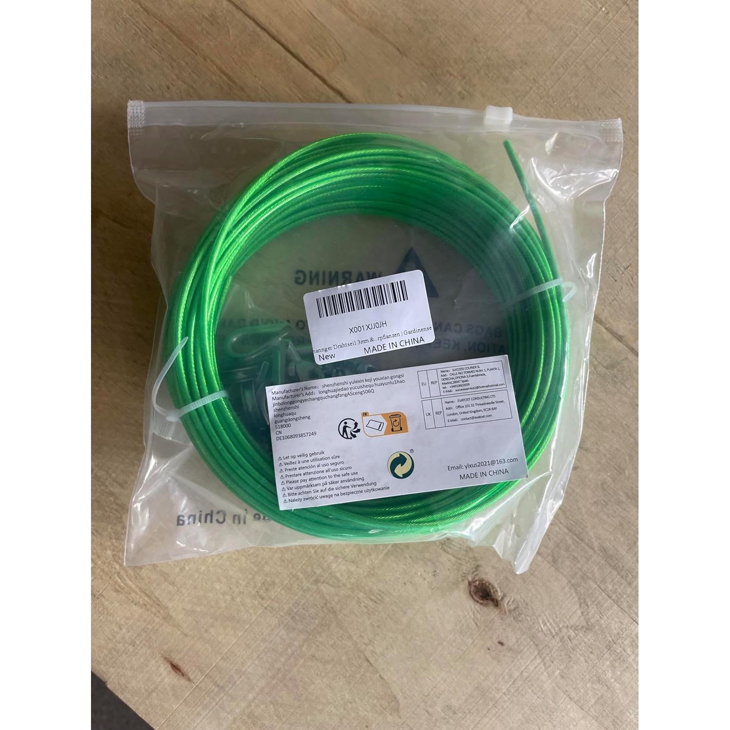Cuerda de Alambre de Acero 3 mm x 30 m Verde PVC Yulexin