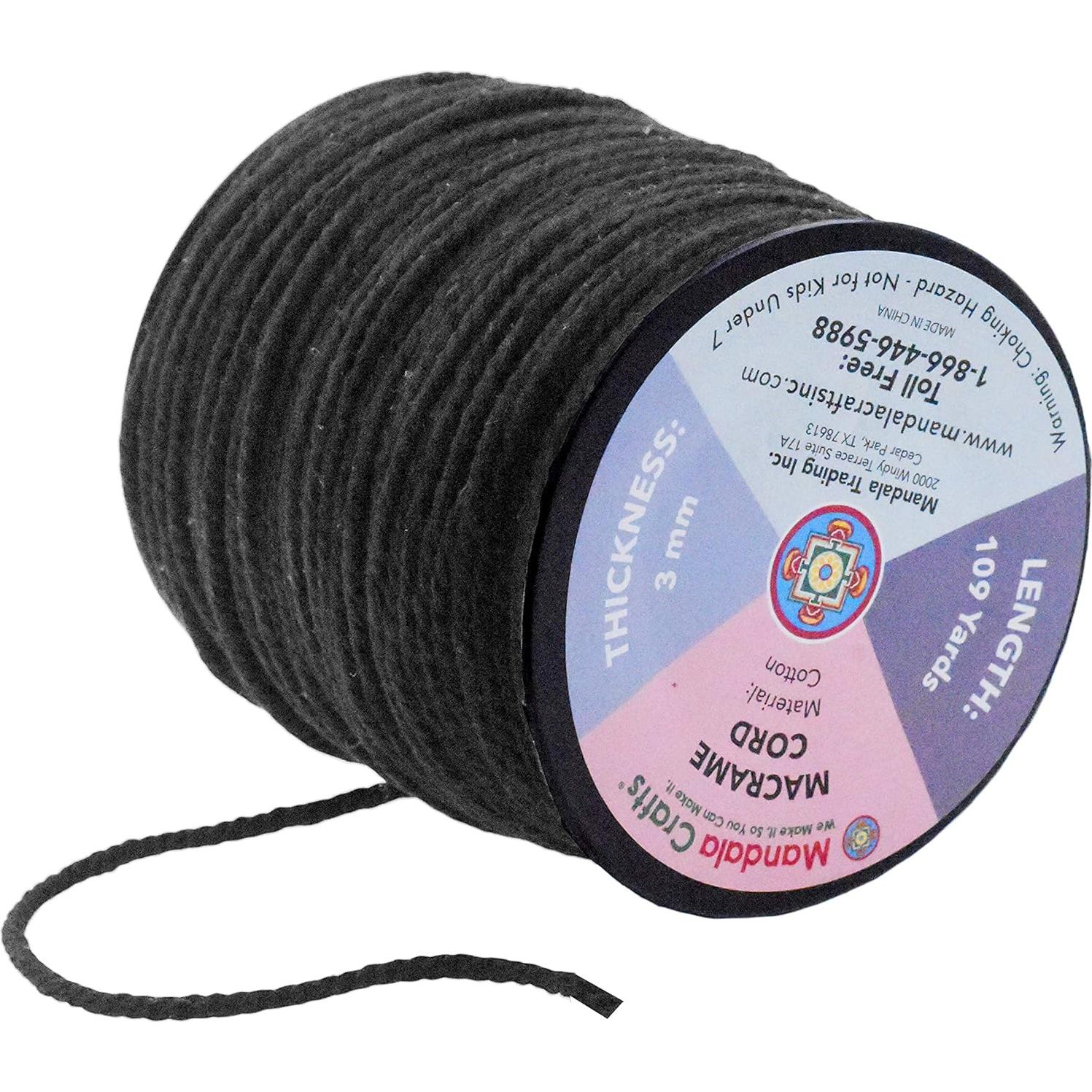 Cordón de Macramé Negro Mandala Crafts 3mm 99.4m Algodón