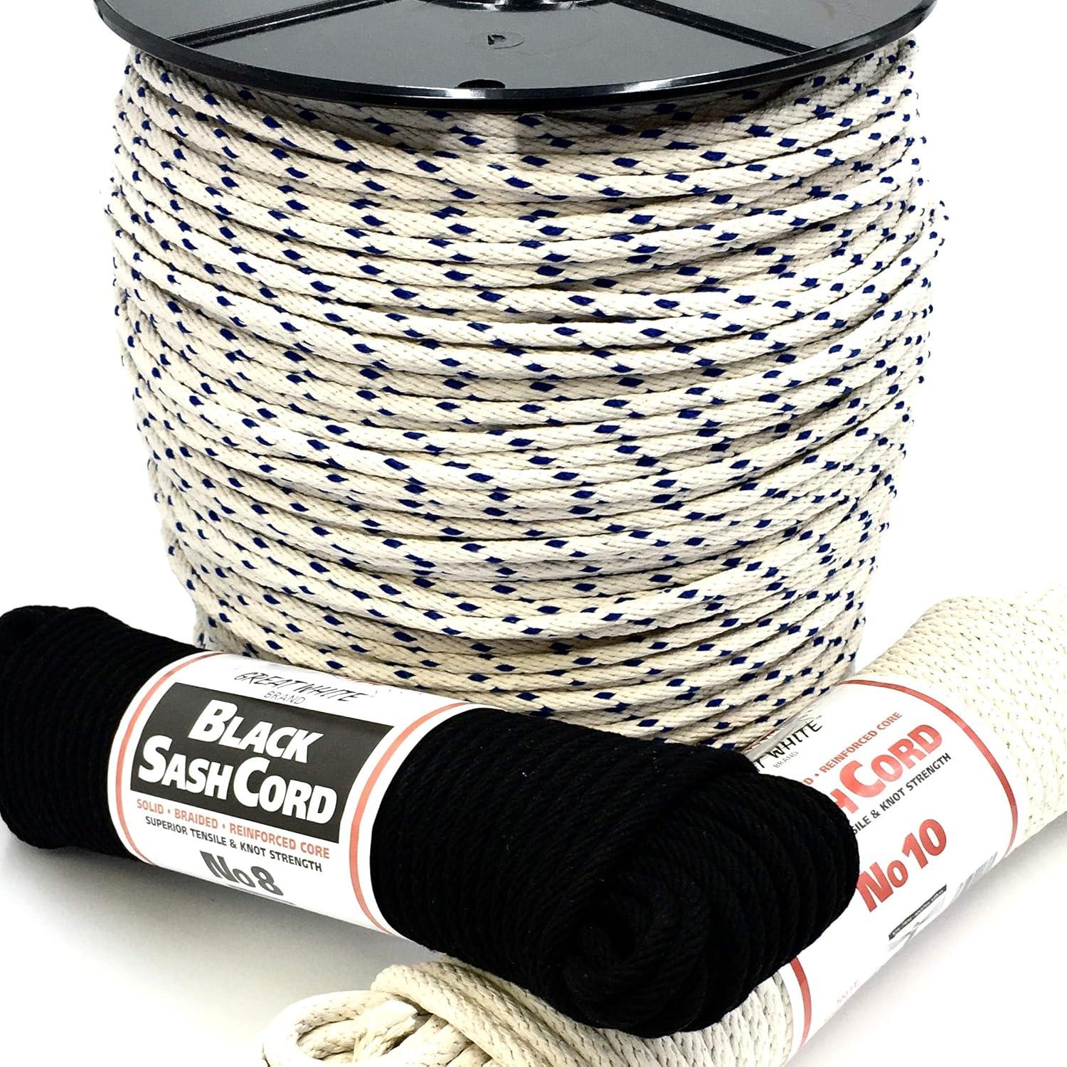 GREAT WHITE BLUTRACE® SASH Cord #10 Made in USA, 5/16" x 100ft. Hank, Cotton Tie Down Camping, Clothesline, Rigging, Crafts, Theatre, Window Replacement Entertainment Spot Cord DIY Home Improvement