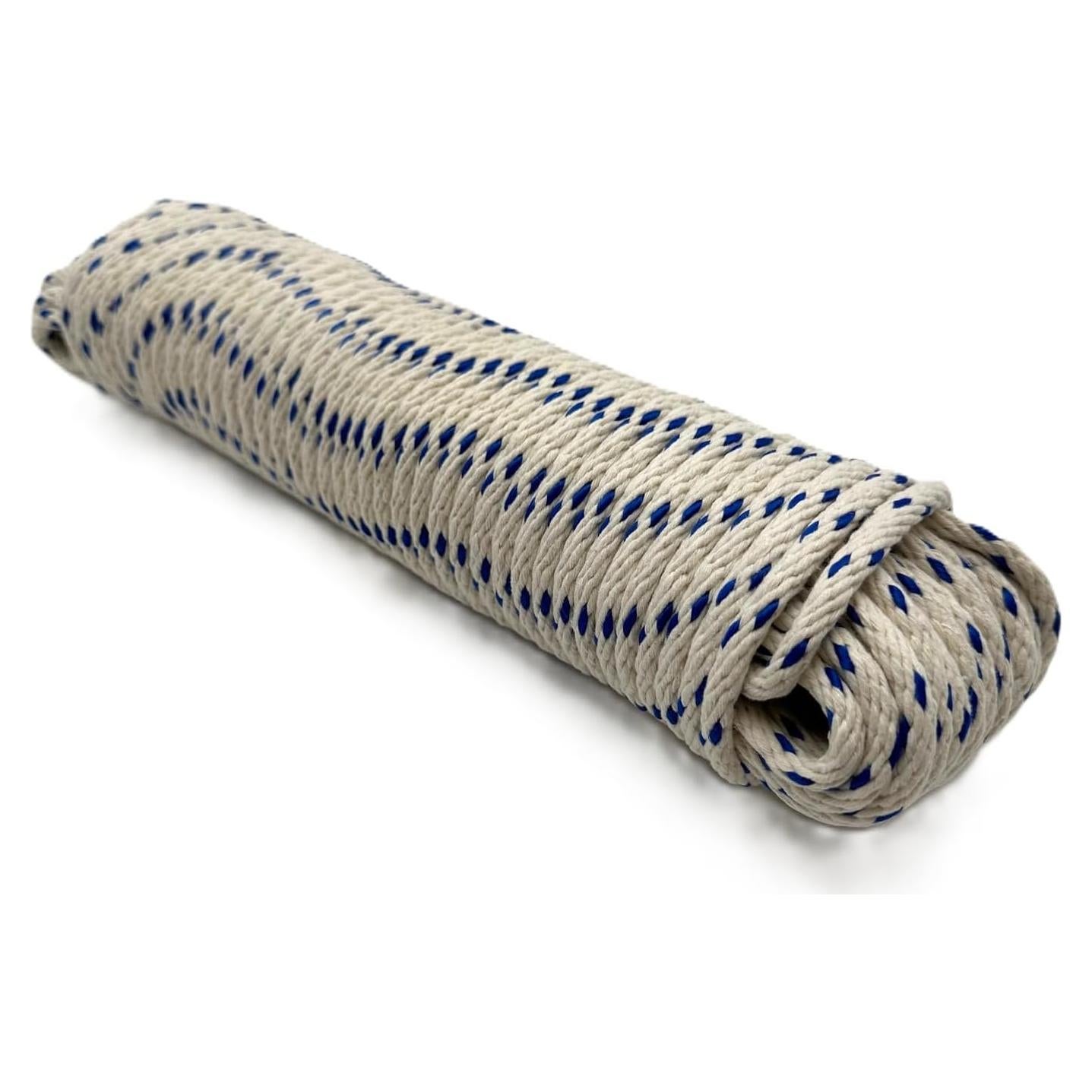 Cuerda Sash Premium Gran Blanco 30.48m Algodón con Trazador Azul