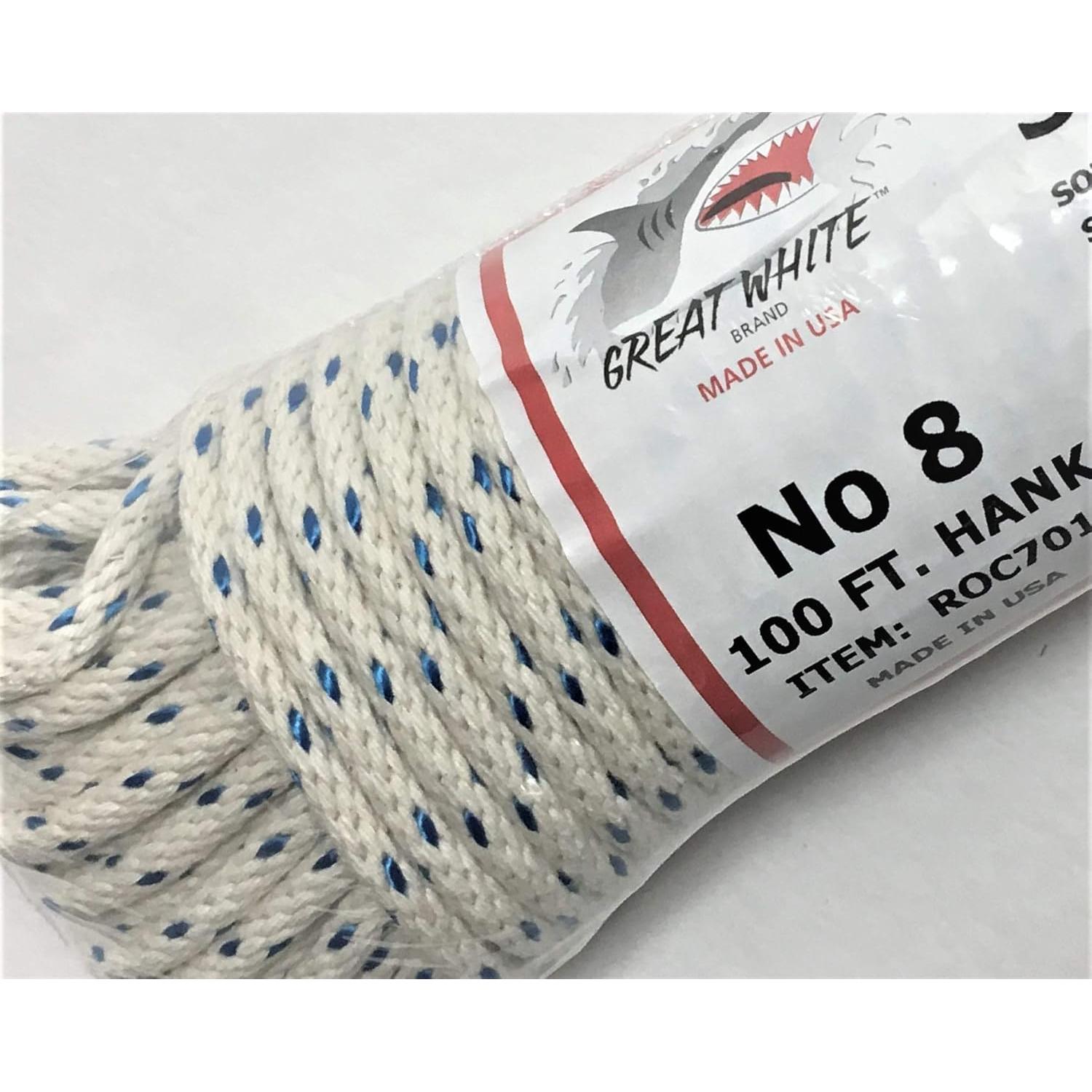 Cuerda Sash Premium Gran Blanco 30.48m Algodón con Trazador Azul