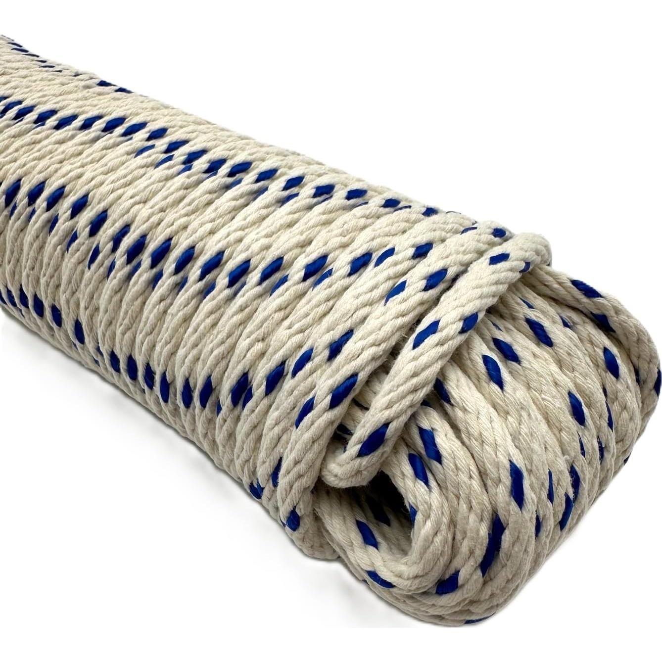 Cuerda Sash Premium Gran Blanco 30.48m Algodón con Trazador Azul