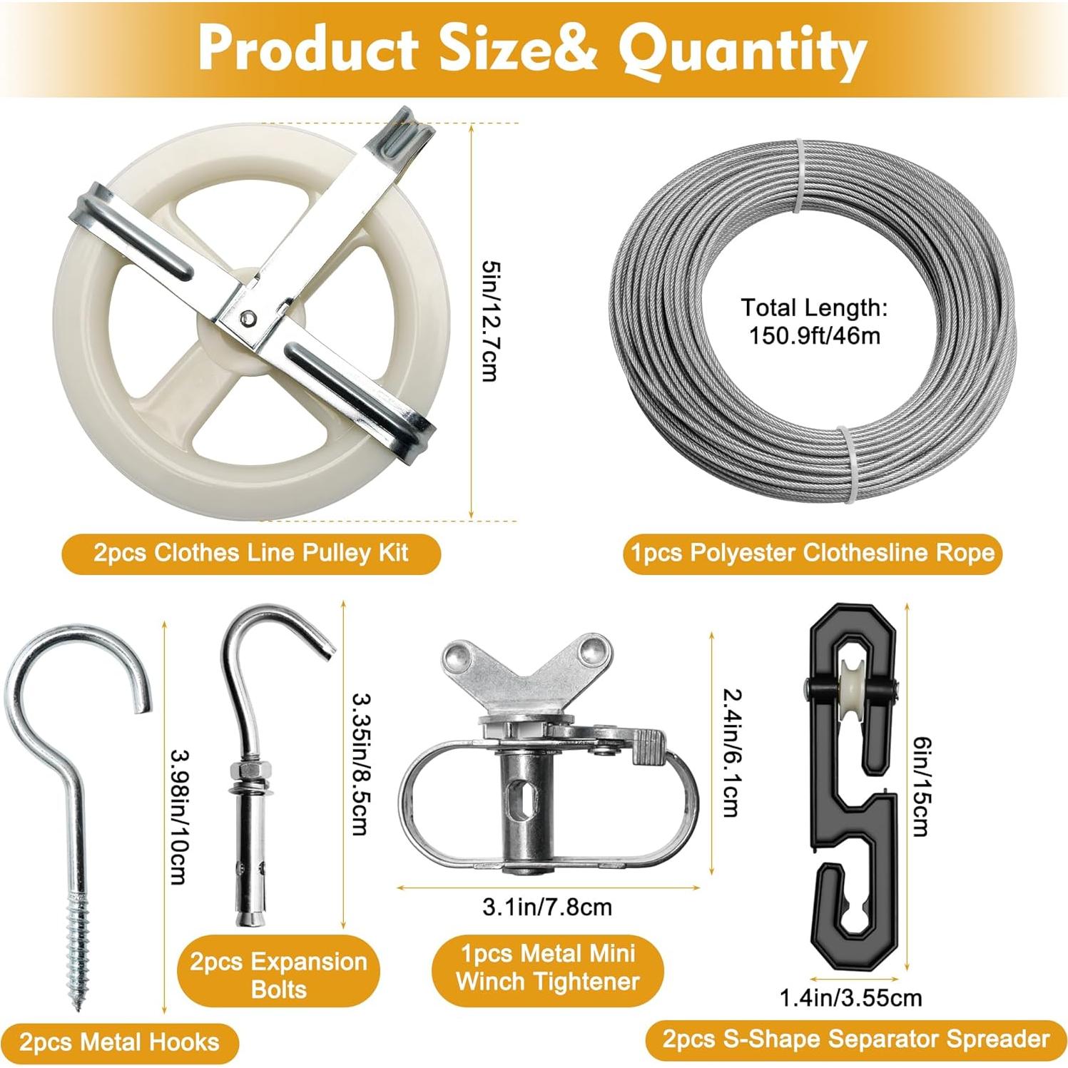 Kit de Tendedero Exterior COITEK 46m con Poleas y Ganchos