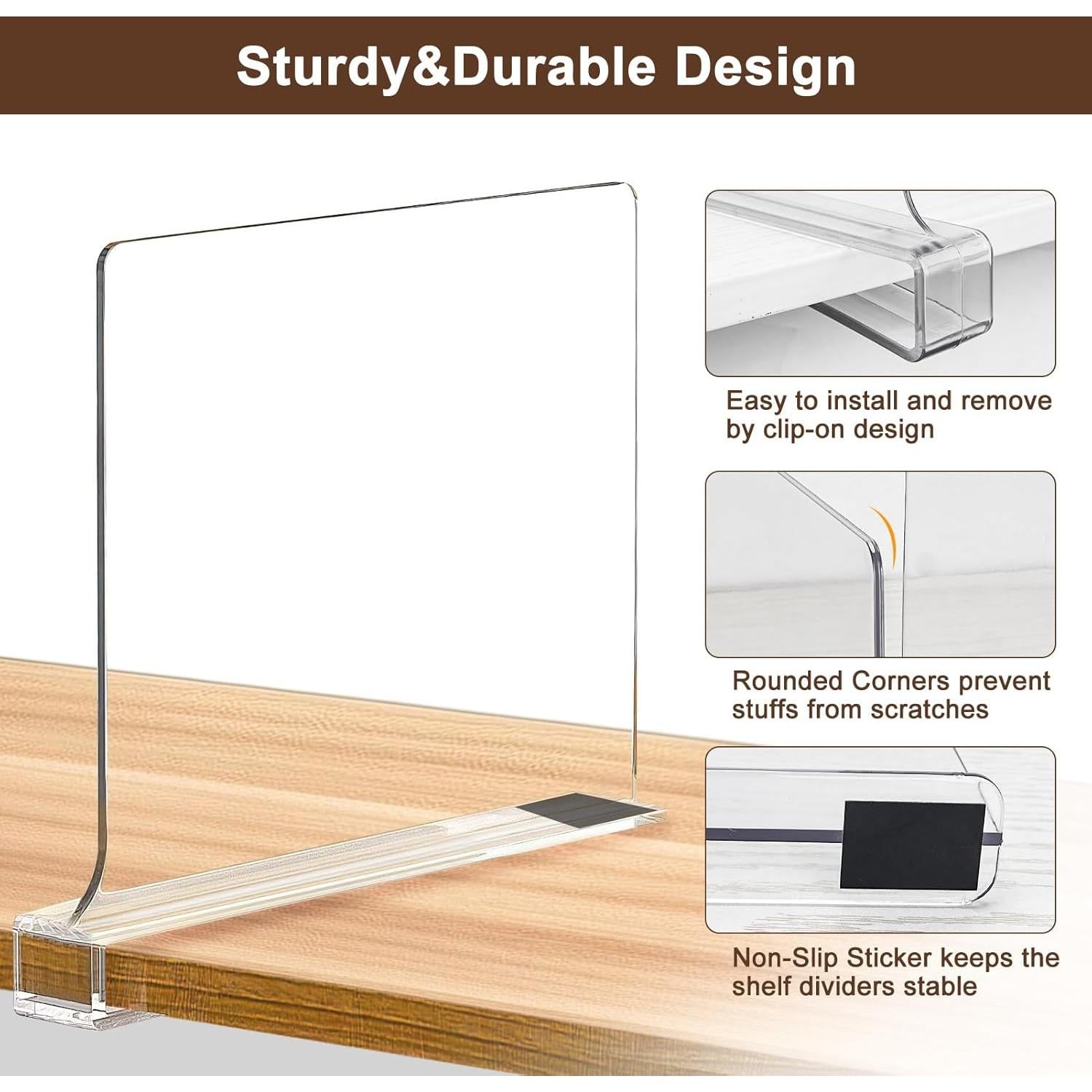 Paquete de 10 Divisores de Estante Acrílicos Ajustables