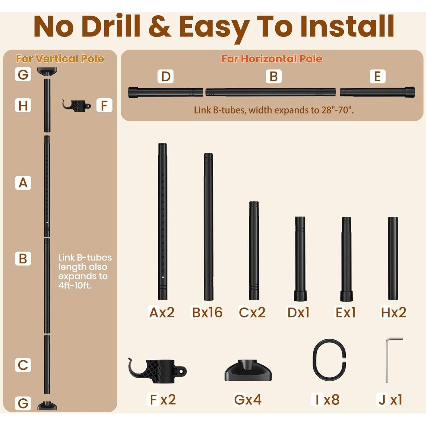 Varilla Divisoria Ajustable Bonpally 4-10 pies Sin Perforación