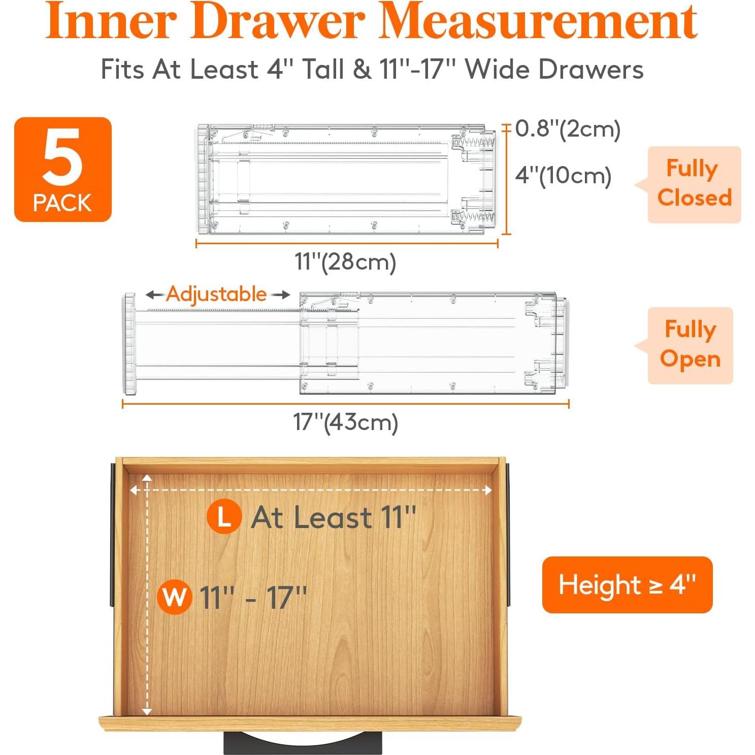 Divisores de Cajones Ajustables Lifewit, 5 Piezas, 10.16 cm Alto