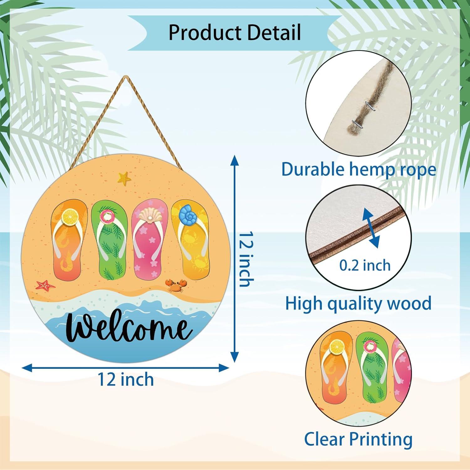 Cartel de Bienvenida Redondo de Verano Chanclas Playa 30cm