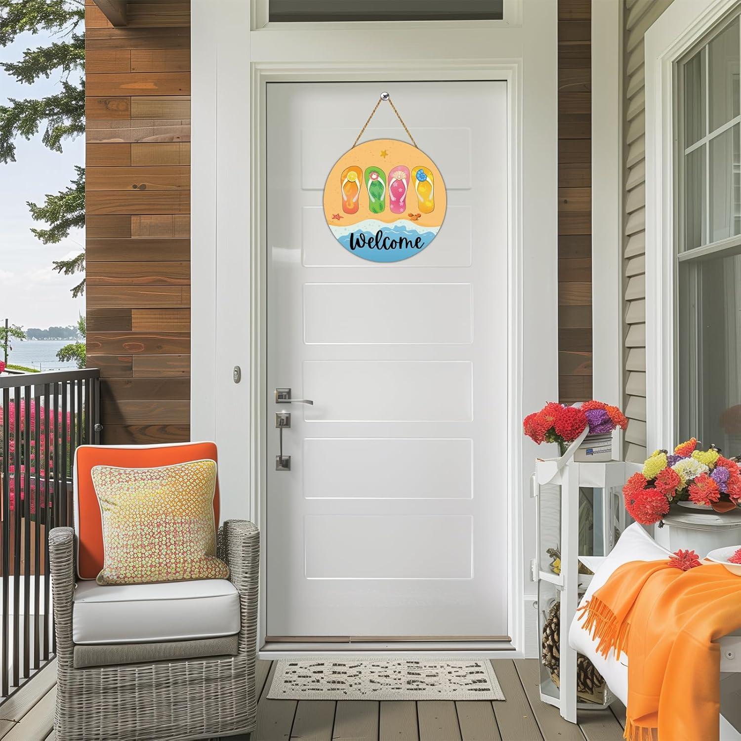 Cartel de Bienvenida Redondo de Verano Chanclas Playa 30cm