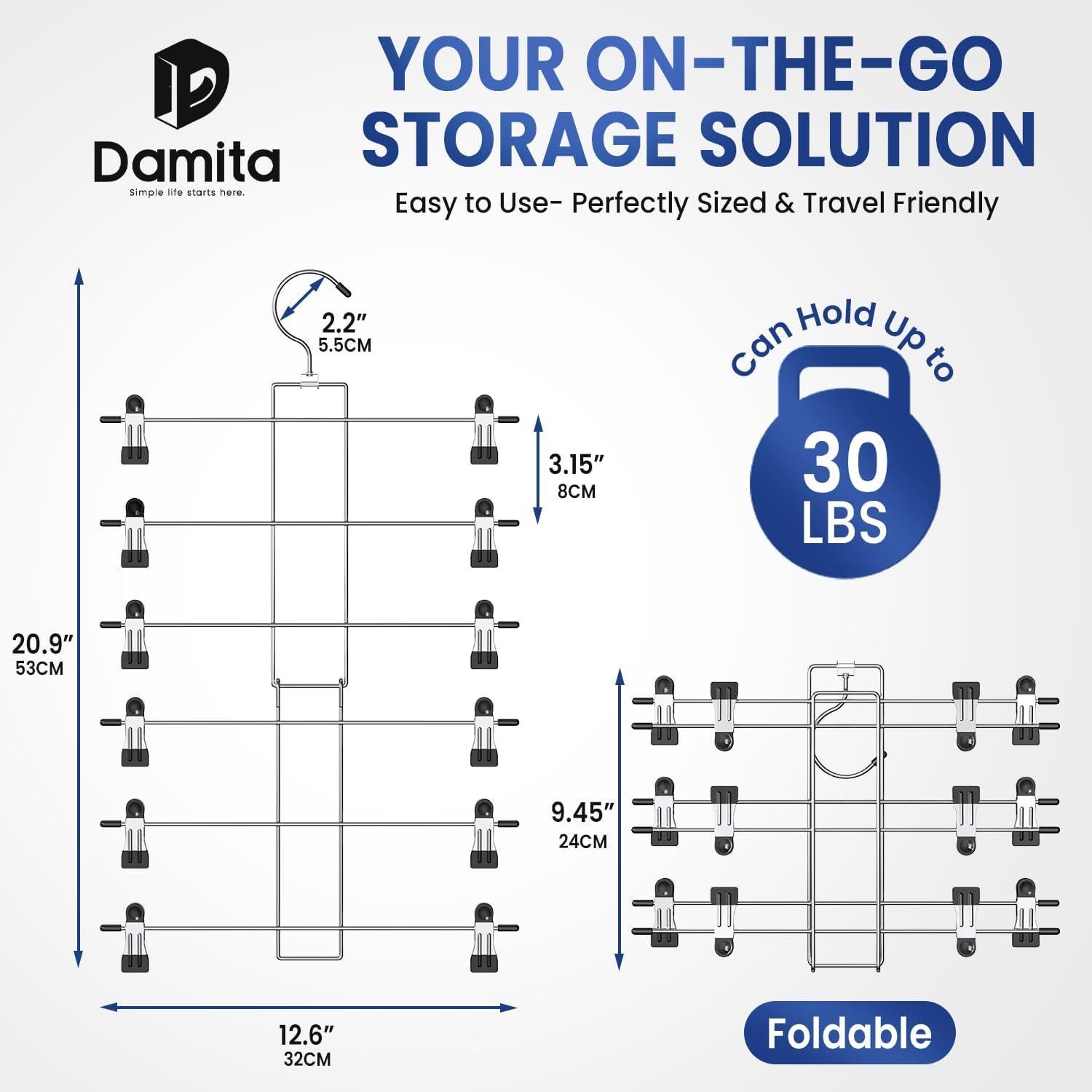 Perchas para Pantalones Damita con Clips Ahorra Espacio 1-Pack