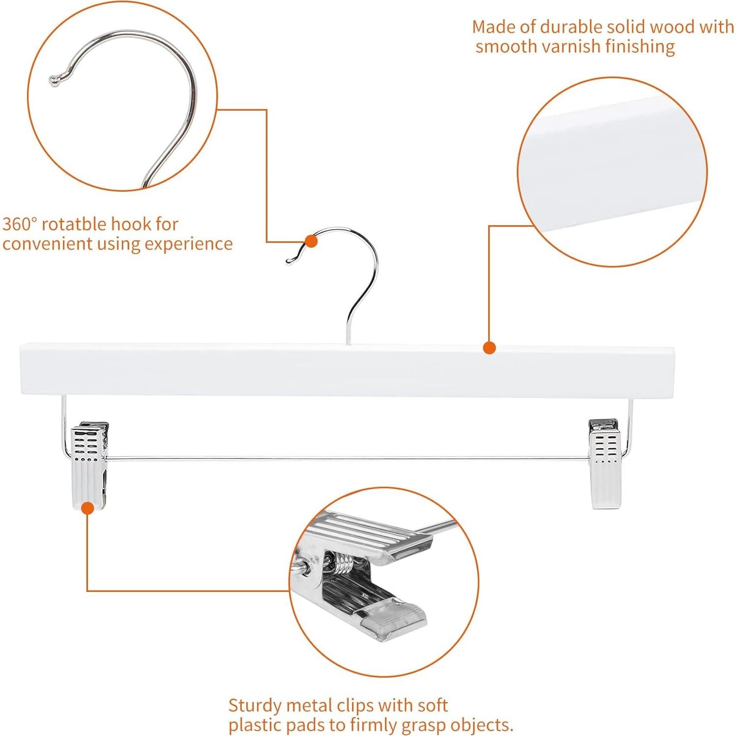 Perchas de Madera Amazon Basics con Clips - Blanco, Paquete de 10