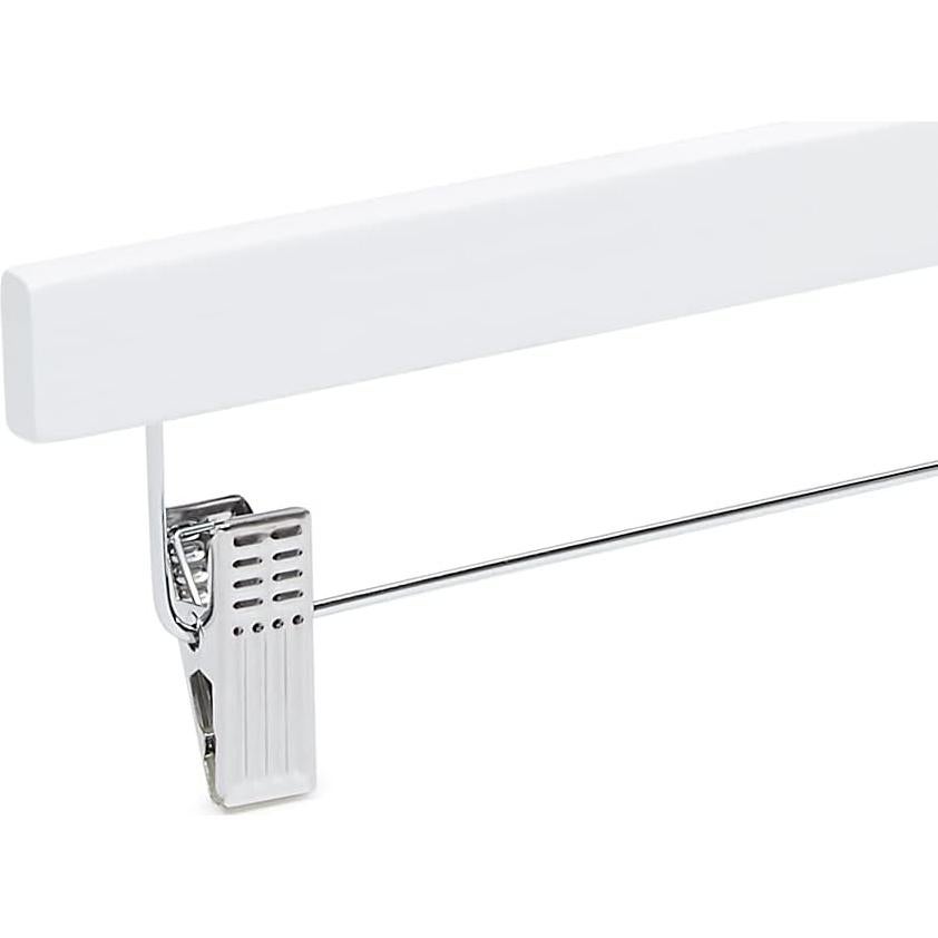 Perchas de Madera Amazon Basics con Clips - Blanco, Paquete de 10