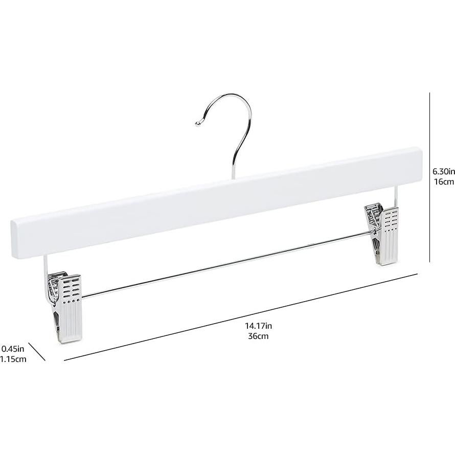 Perchas de Madera Amazon Basics con Clips - Blanco, Paquete de 10