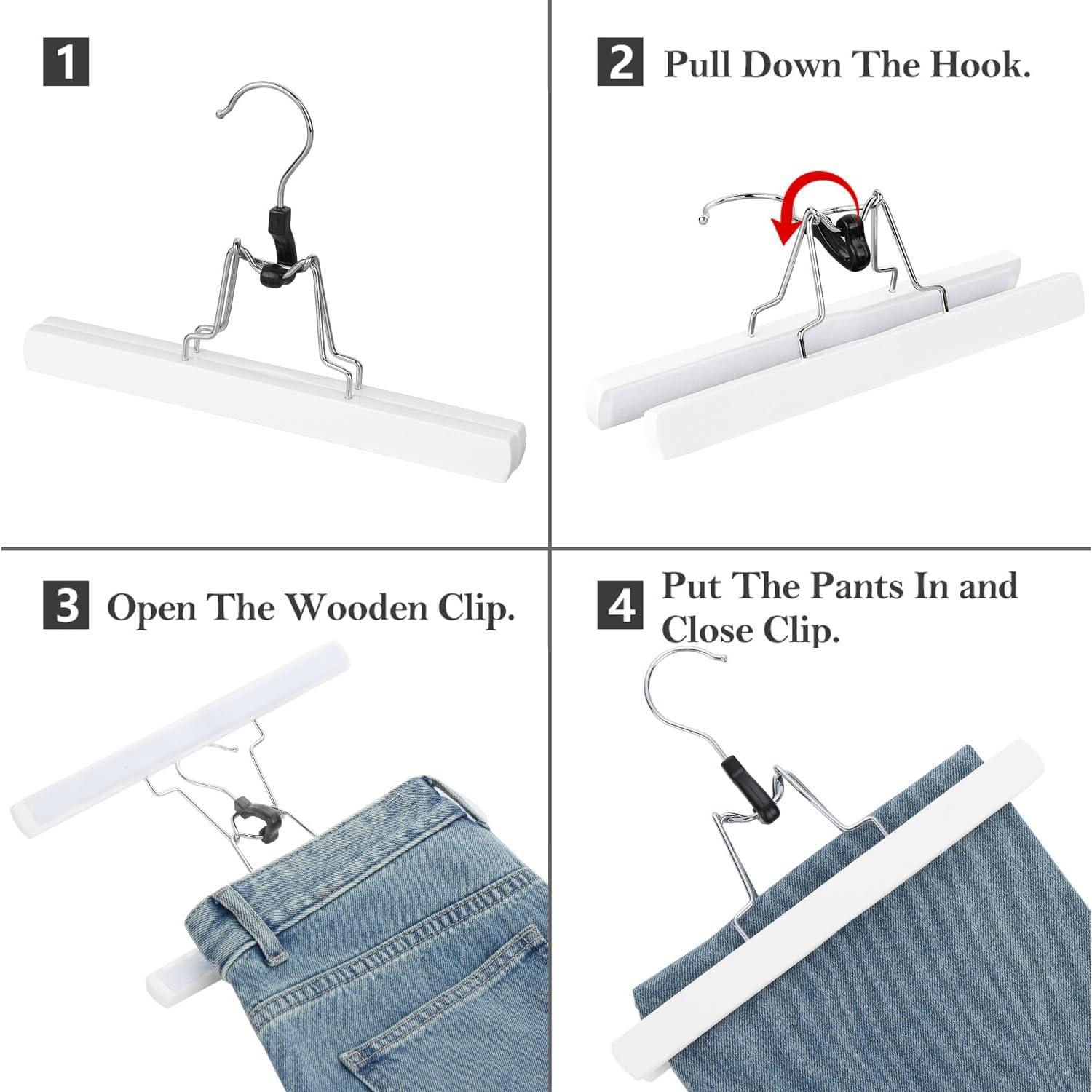 Juego de 12 Perchas de Madera AMKUFO Antideslizantes Blancas