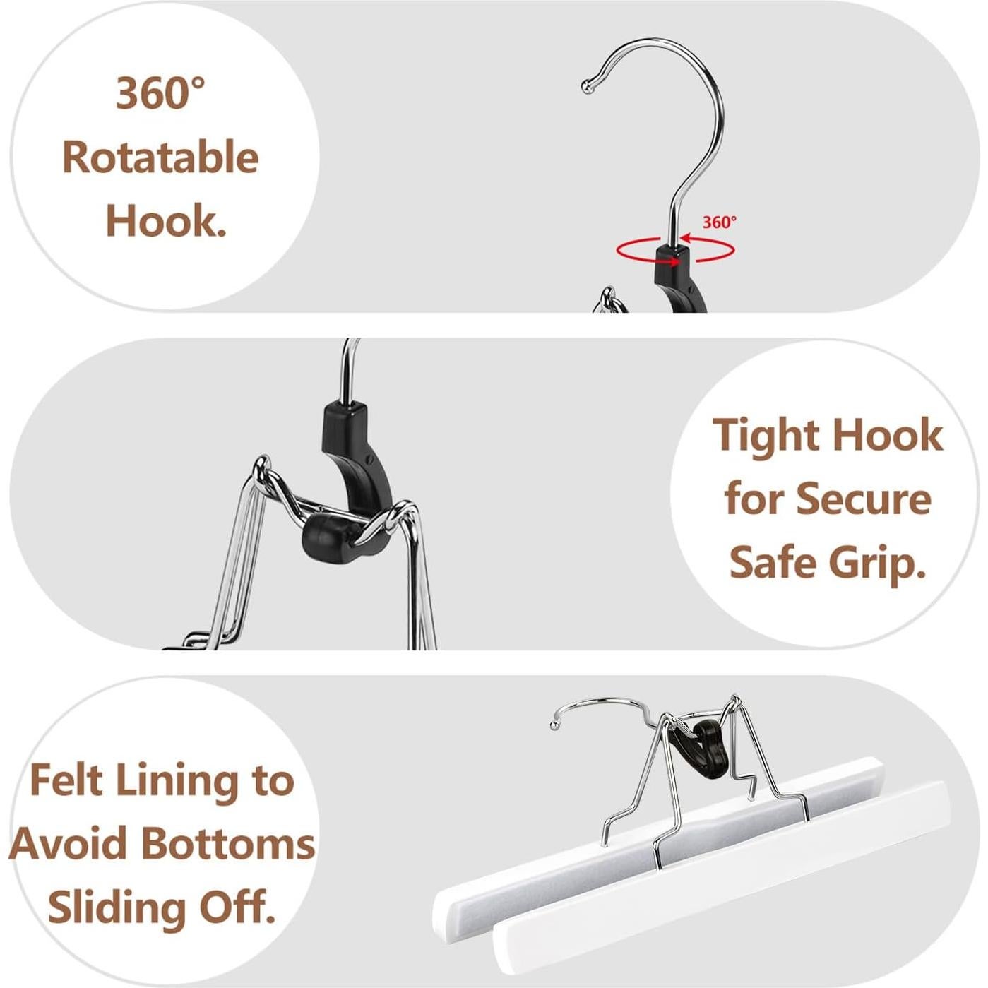 Juego de 12 Perchas de Madera AMKUFO Antideslizantes Blancas