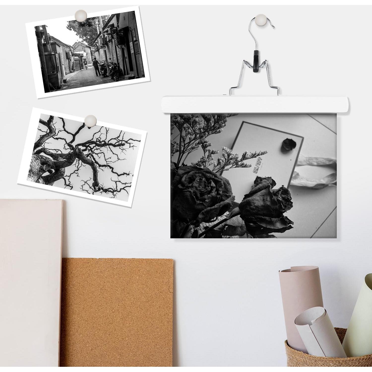 Juego de 12 Perchas de Madera AMKUFO Antideslizantes Blancas