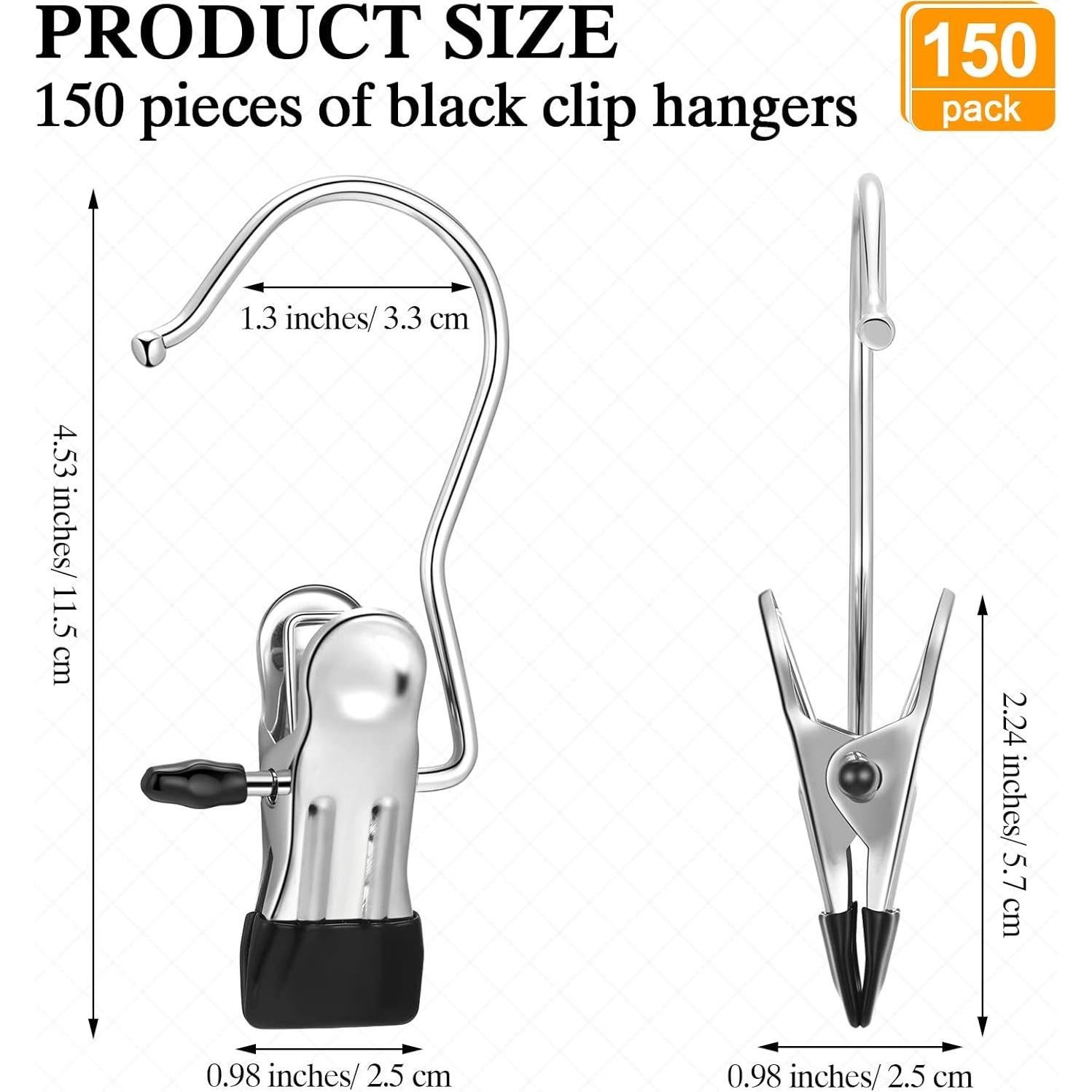 150 Ganchos de Acero Inoxidable para Ropa Yinder - Negro