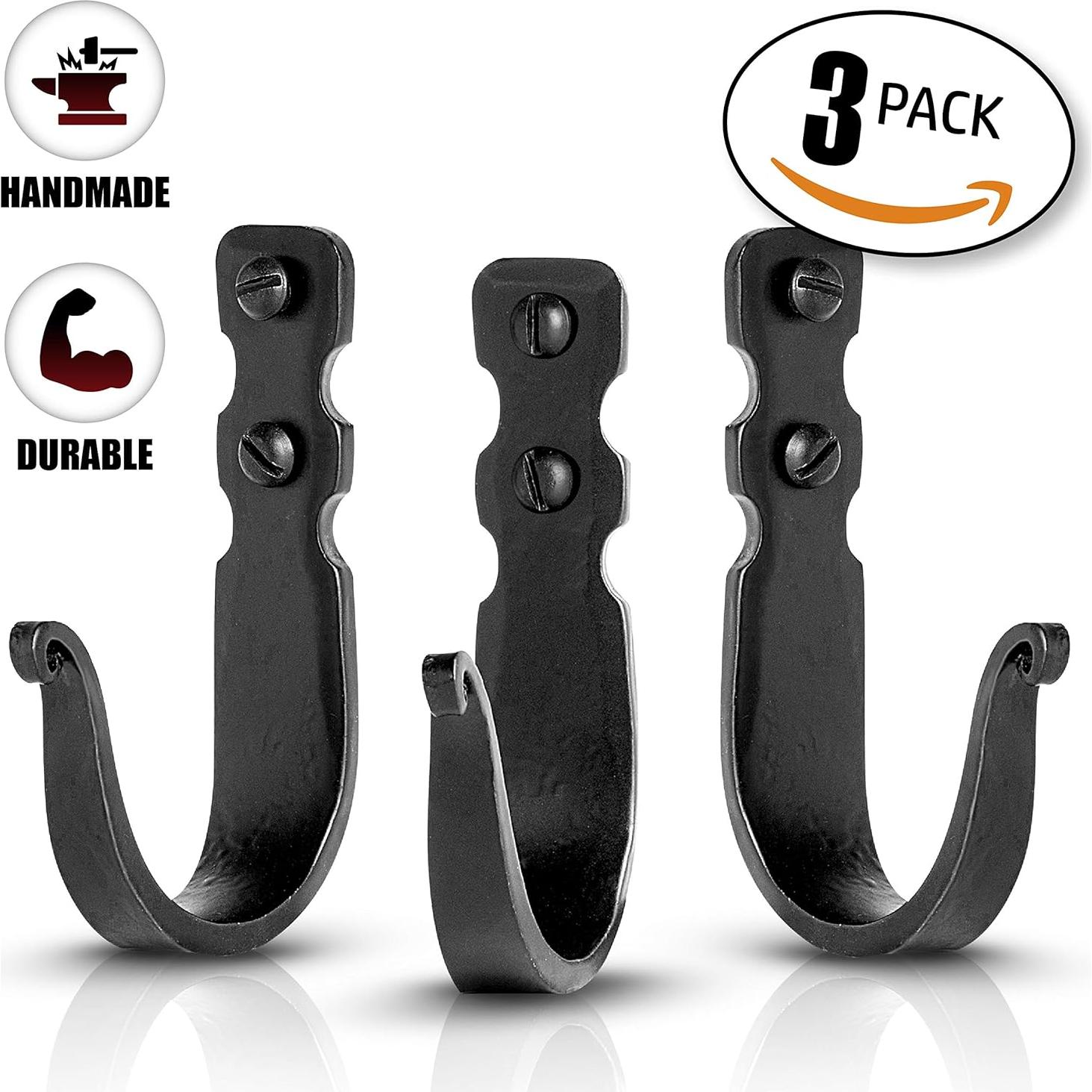 Ganchos Decorativos de Hierro Forjado Stur-De - Paquete de 3, Negro