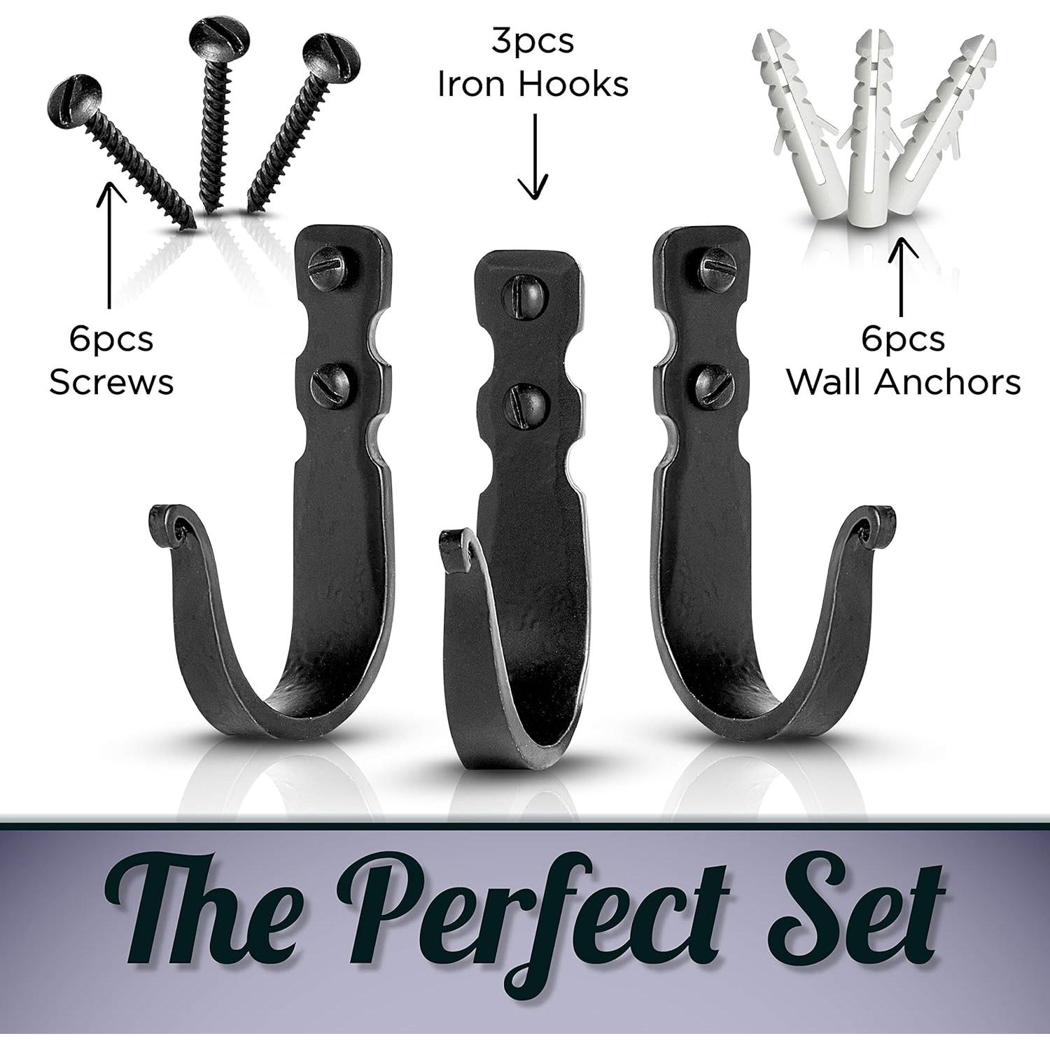 Ganchos Decorativos de Hierro Forjado Stur-De - Paquete de 3, Negro