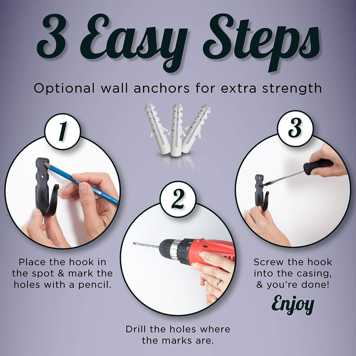 Ganchos Decorativos de Hierro Forjado Stur-De - Paquete de 3, Negro