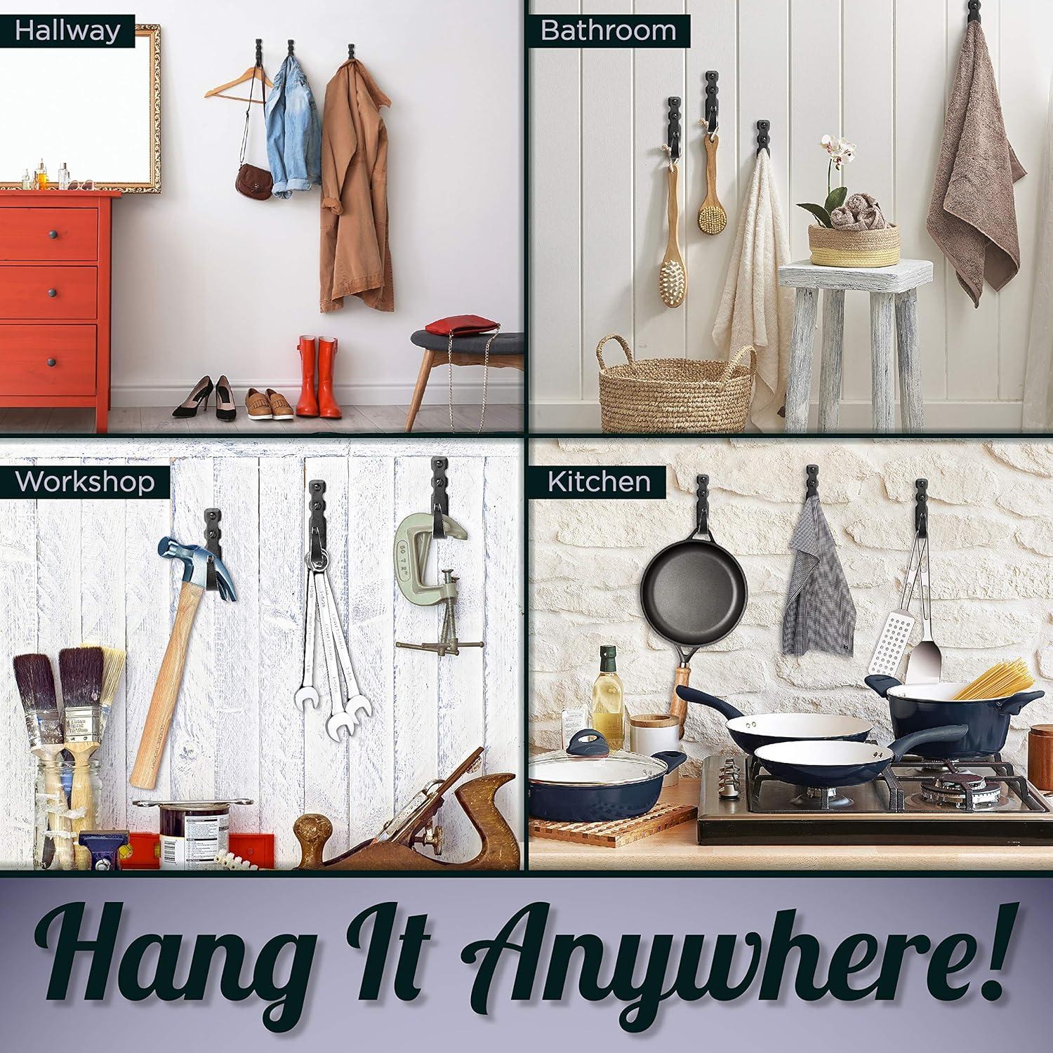 Ganchos Decorativos de Hierro Forjado Stur-De - Paquete de 3, Negro